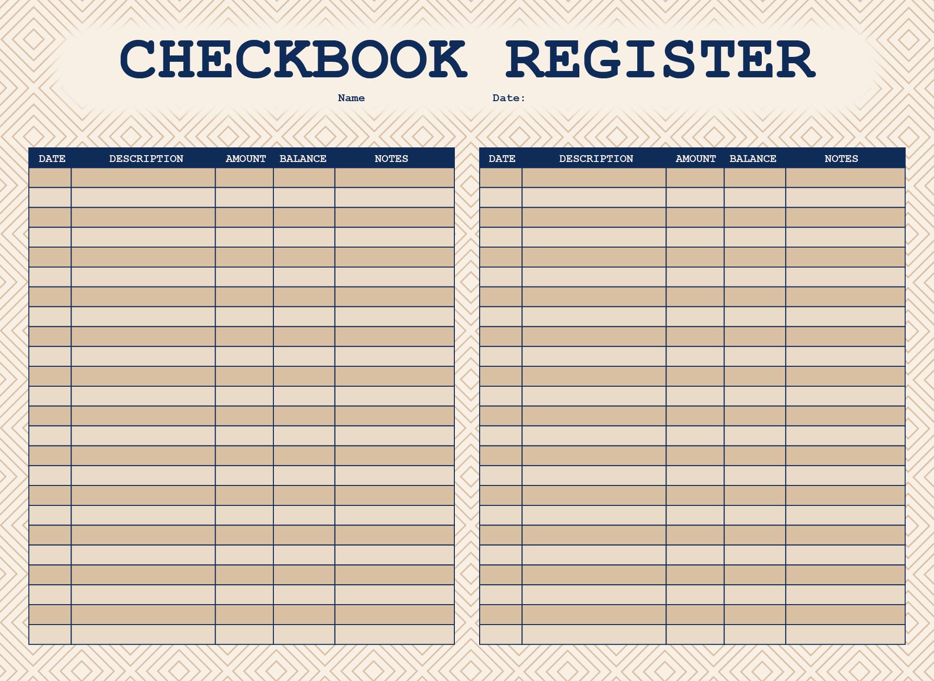 Full Page Check Register Printable