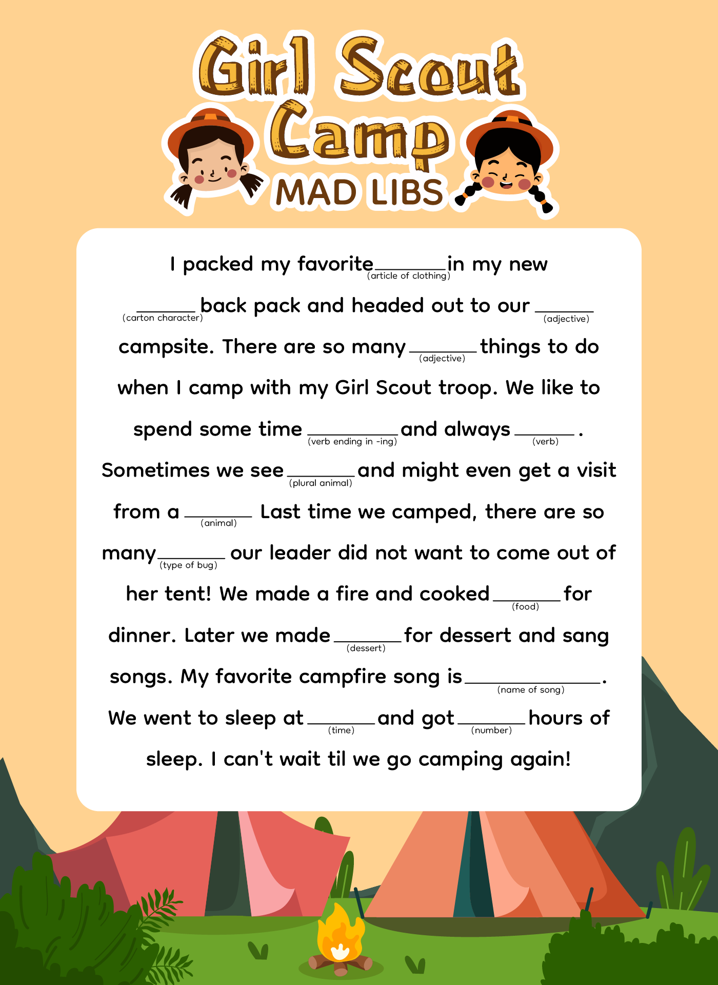 Girl Scout Camping Mad Lib