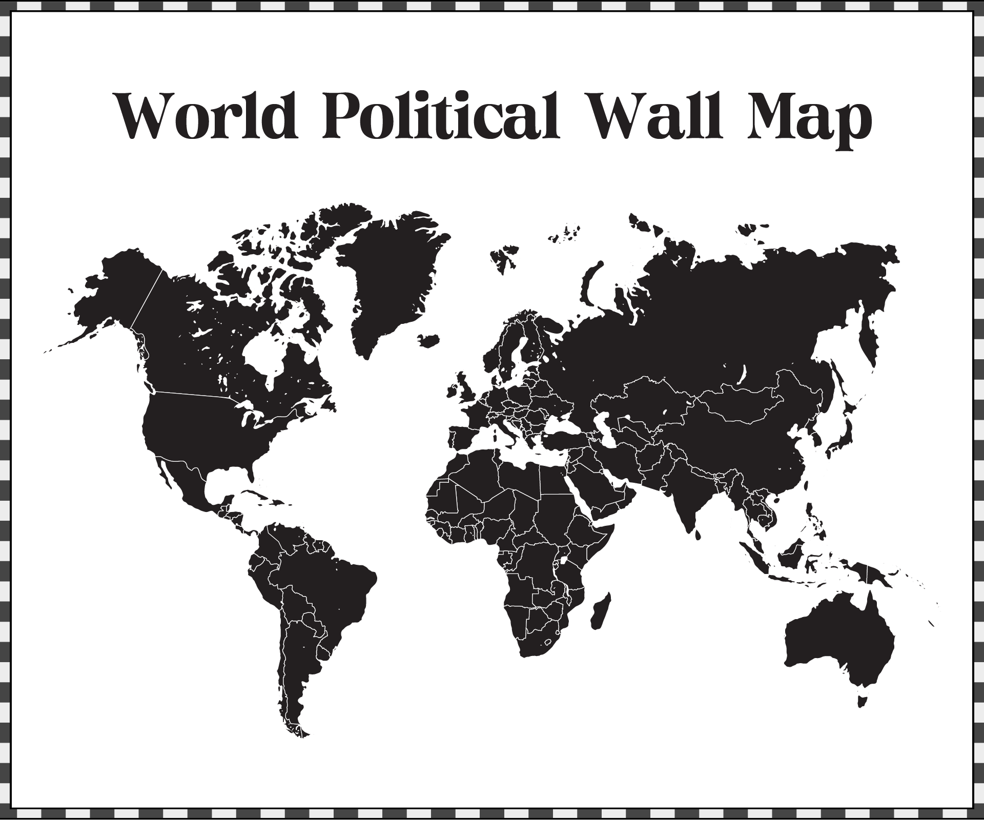 Grayscale World Political Wall Map Printable