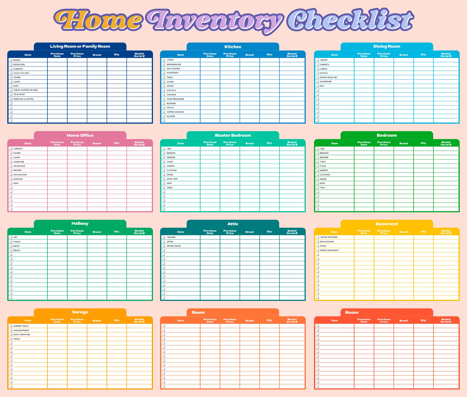 Home Inventory Checklist Printable