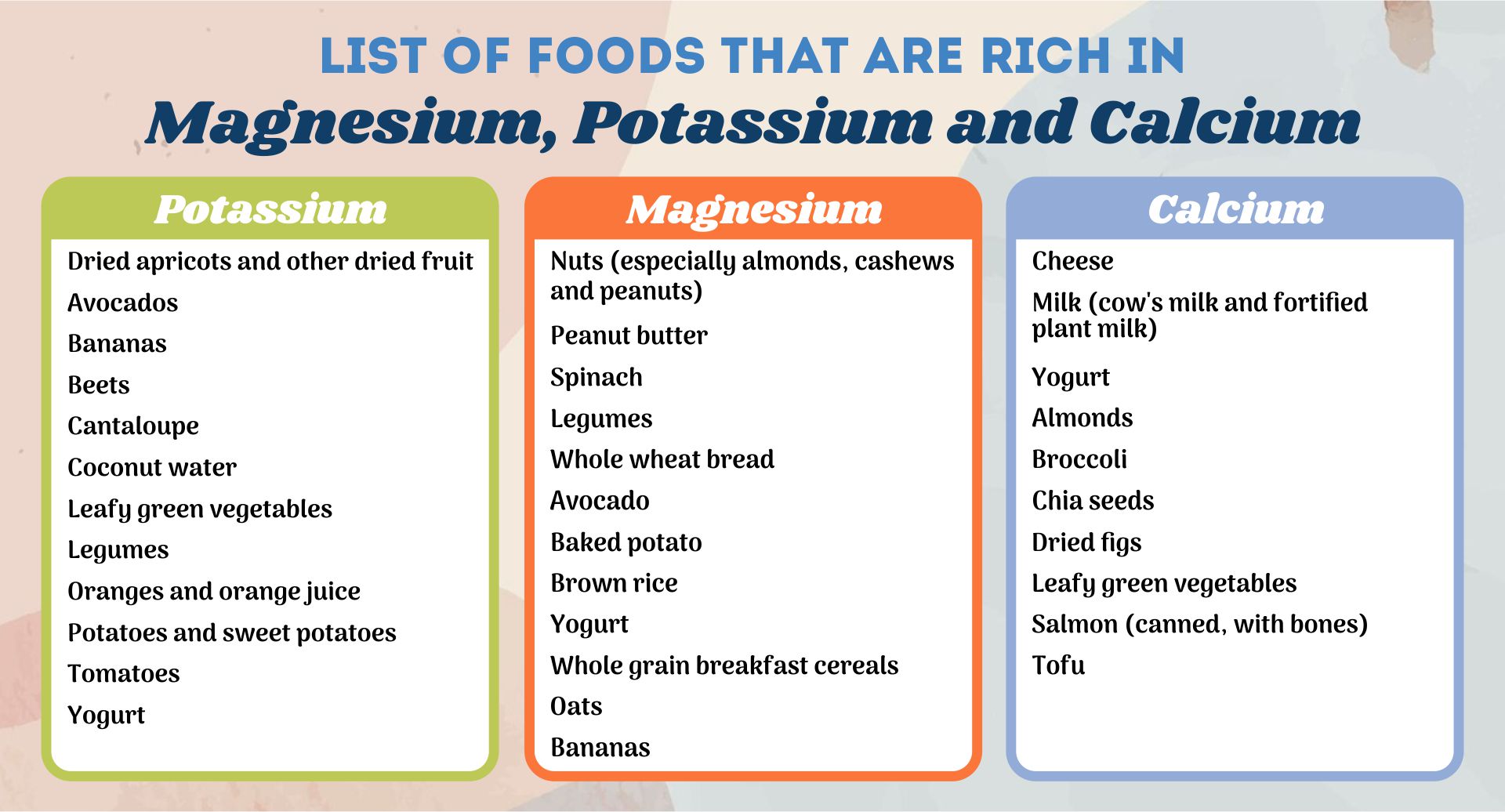 List Of Foods That Are Rich In Magnesium, Potassium And Calcium Printable