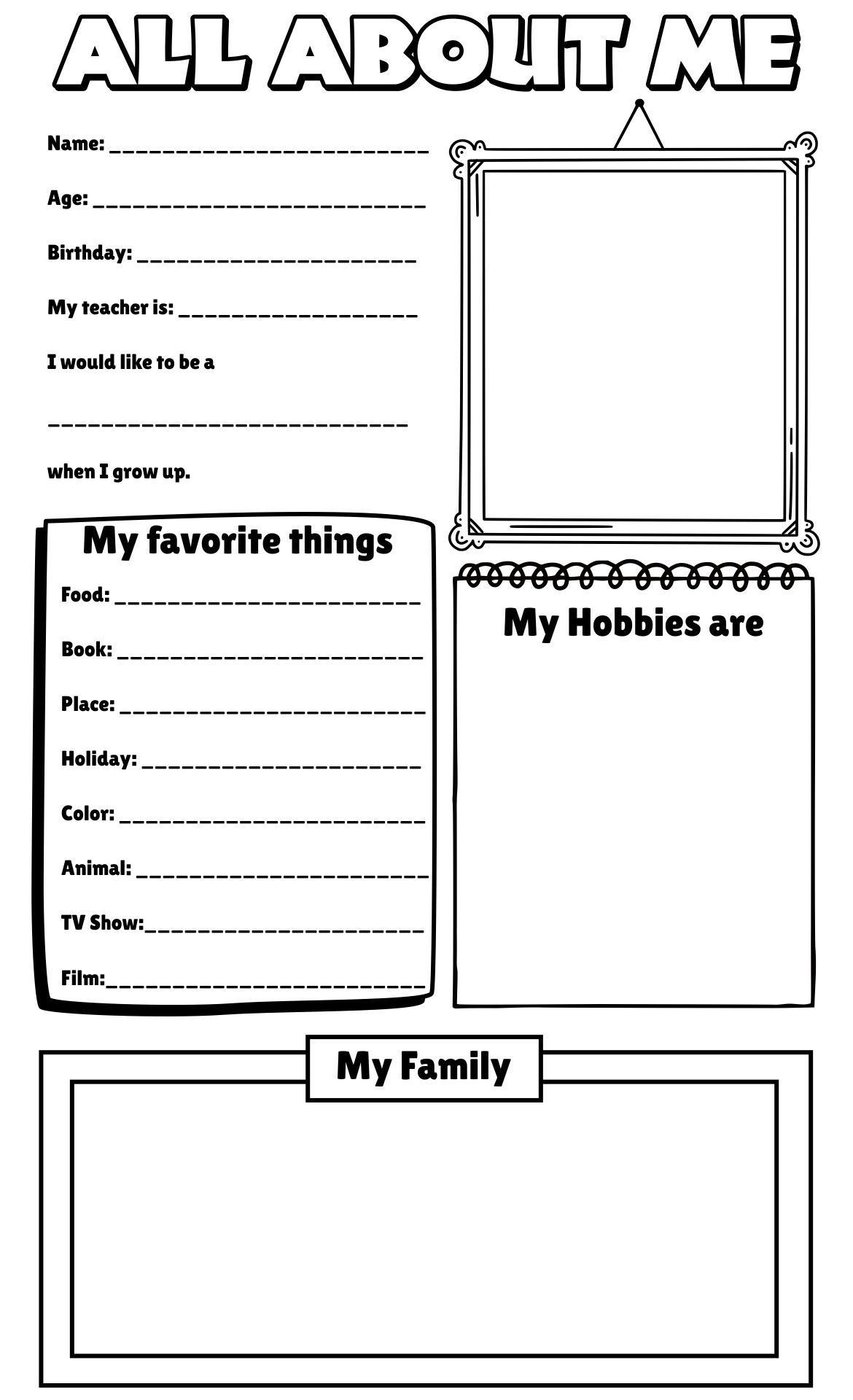 New Teacher All About Me Writing Frame Printable
