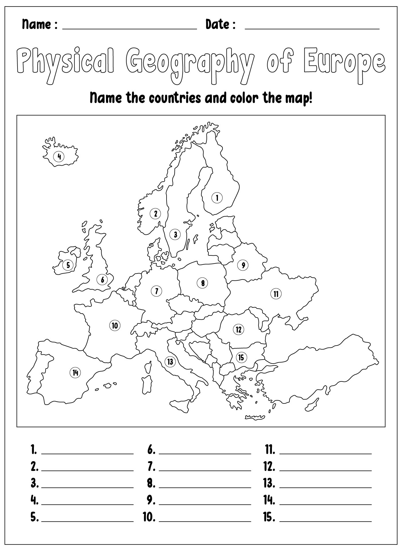 Physical Geography Of Europe Worksheet