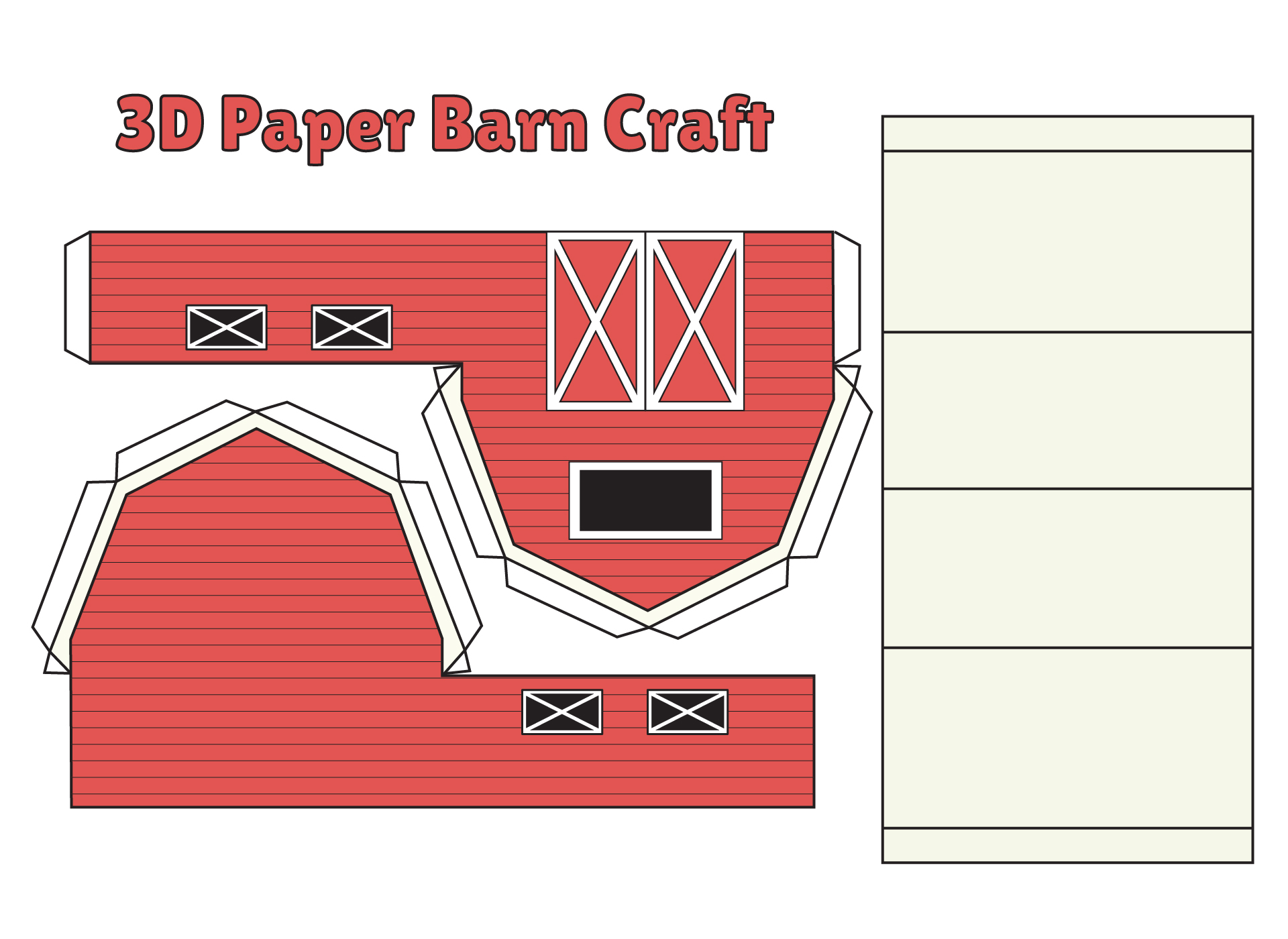 Printable 3D Paper Barn Craft For Kids