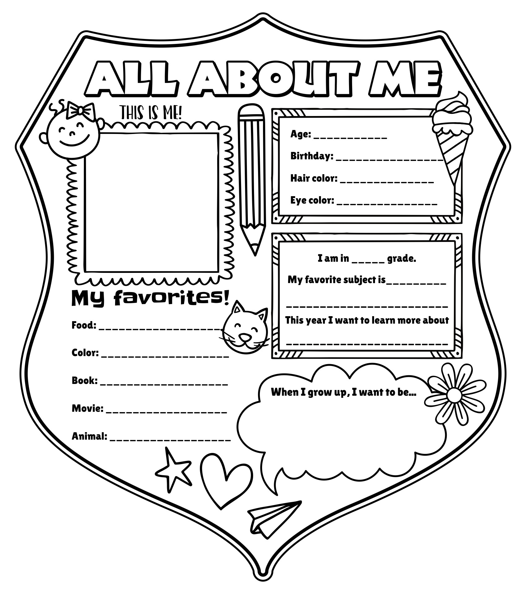 Printable All About Me Badge For Kids
