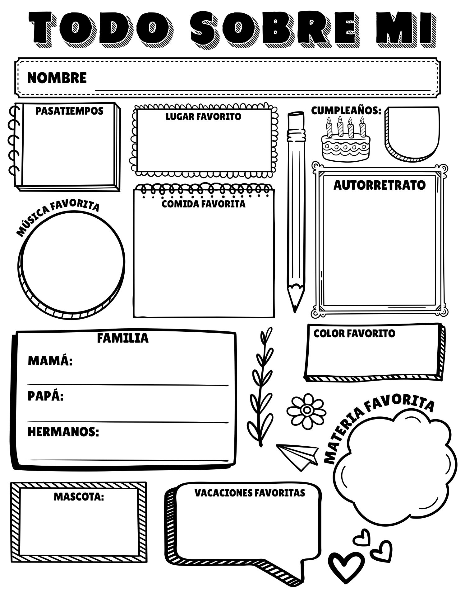 Printable All About Me Coloring And Drawing Worksheet Spanish