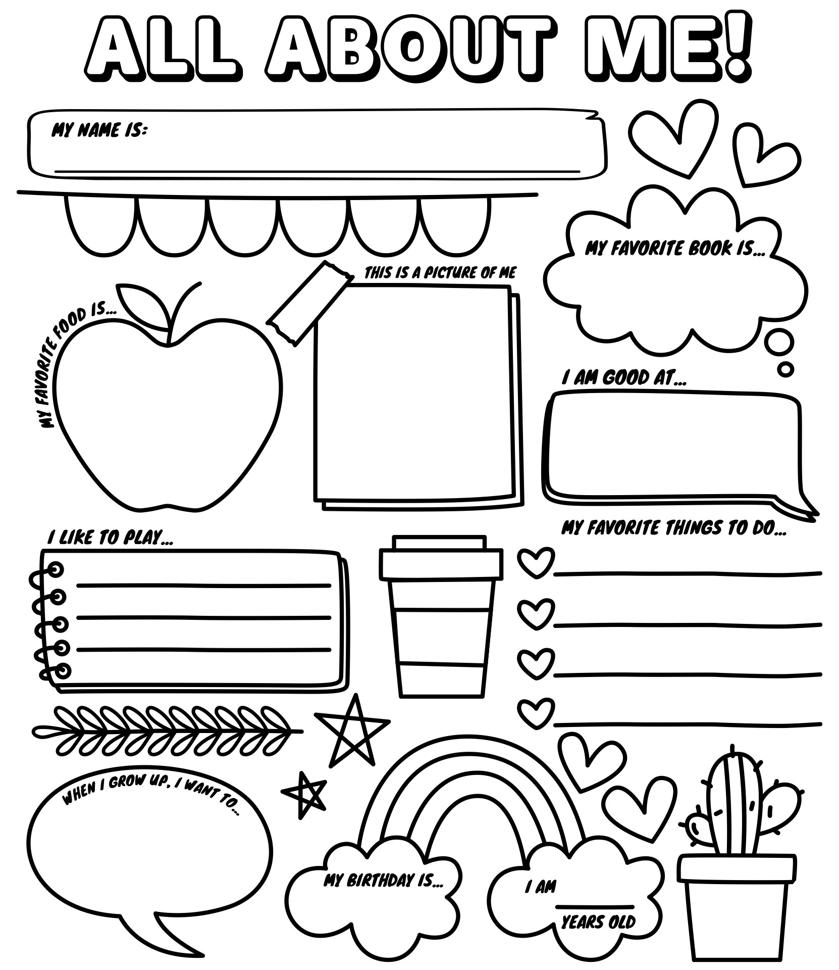 Printable All About Me Sheet For Kindergarten