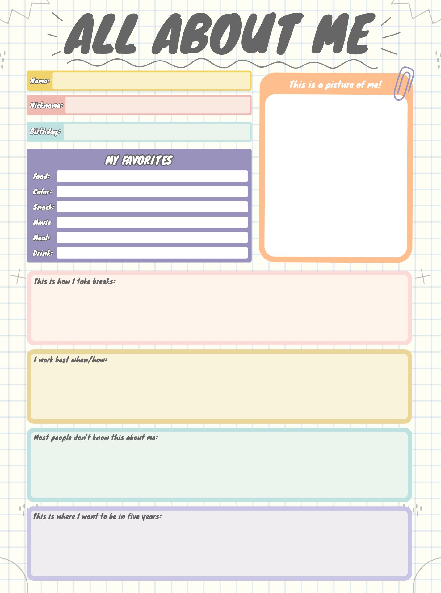 Printable All About Me Worksheets For ESL Adults