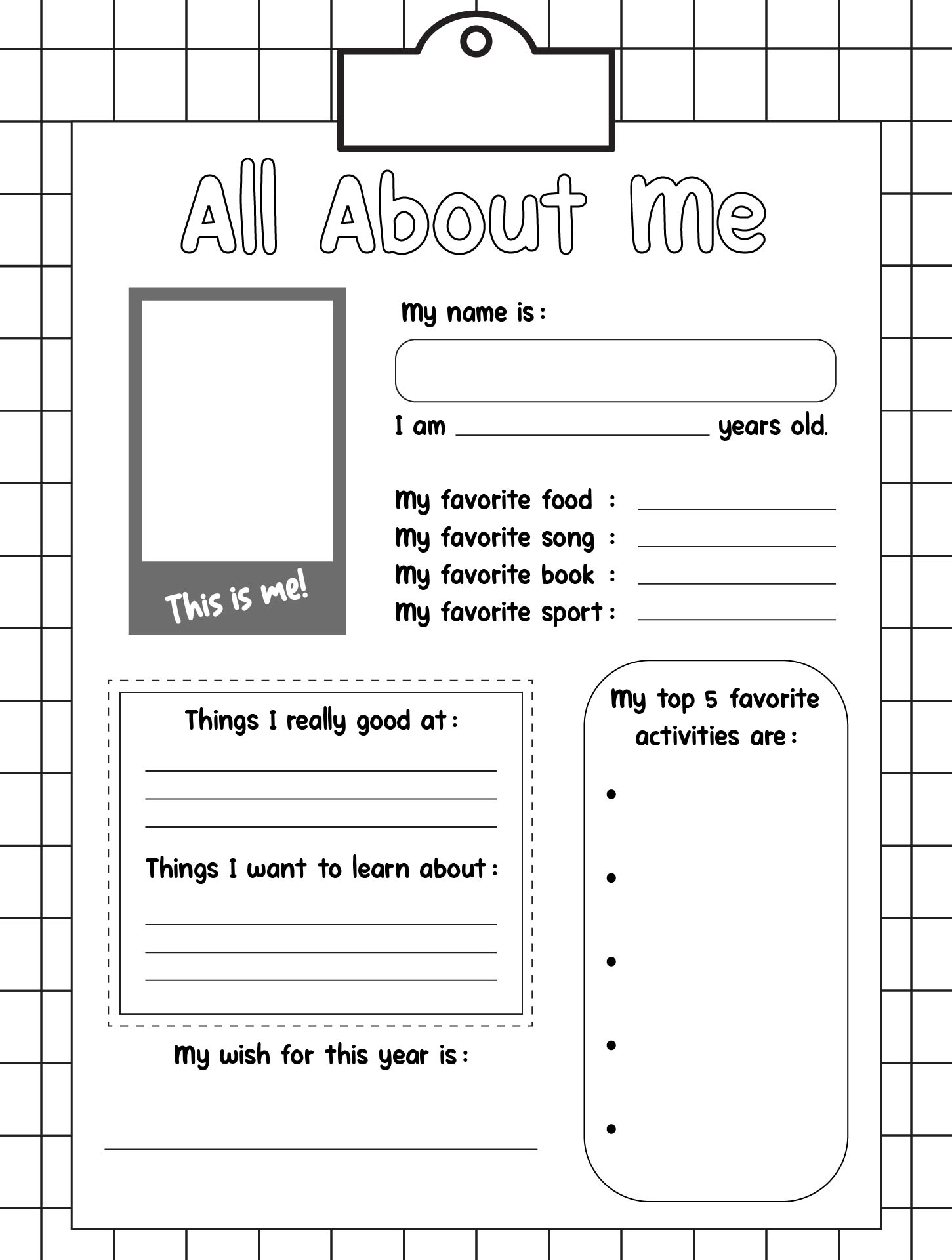 Printable Fill-in-the-Blank Template All About Me
