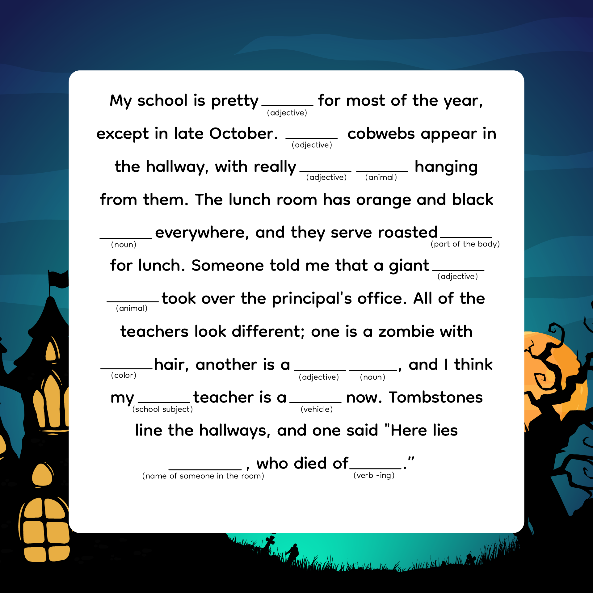 Printable Halloween Teen Terrors Mad Libs Party Game