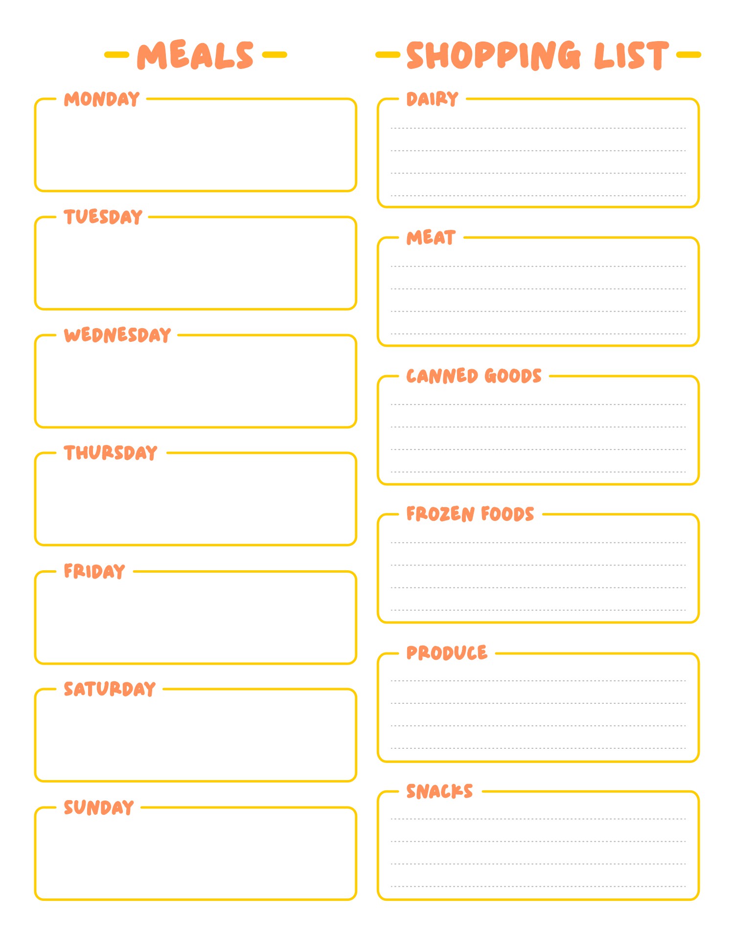 Printable Monthly Menu Planner With Shopping List