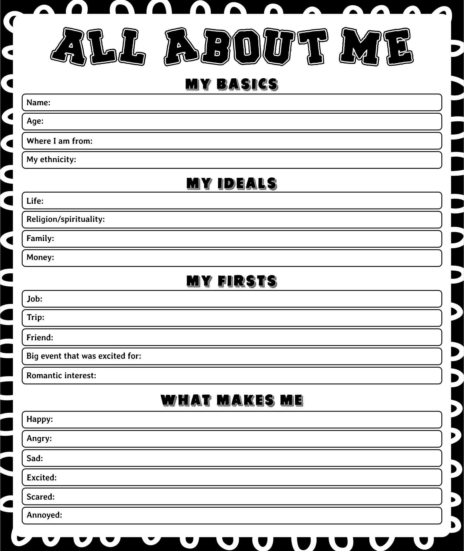 Printable Self Care All About Me Worksheets For Adults