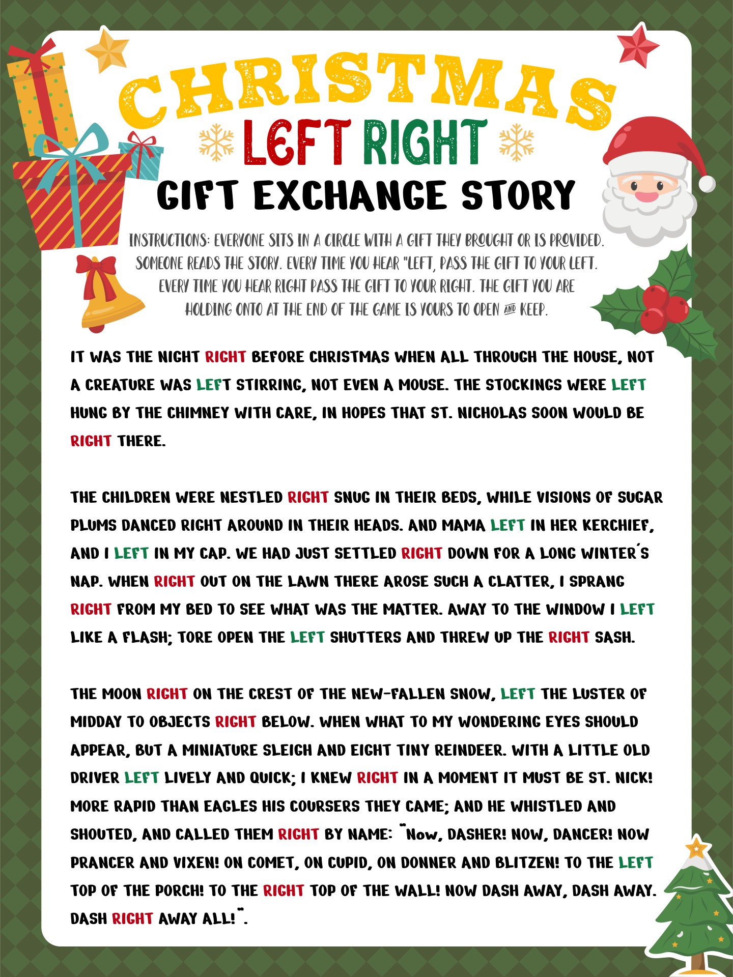 Printable The Left Right Game Christmas Story