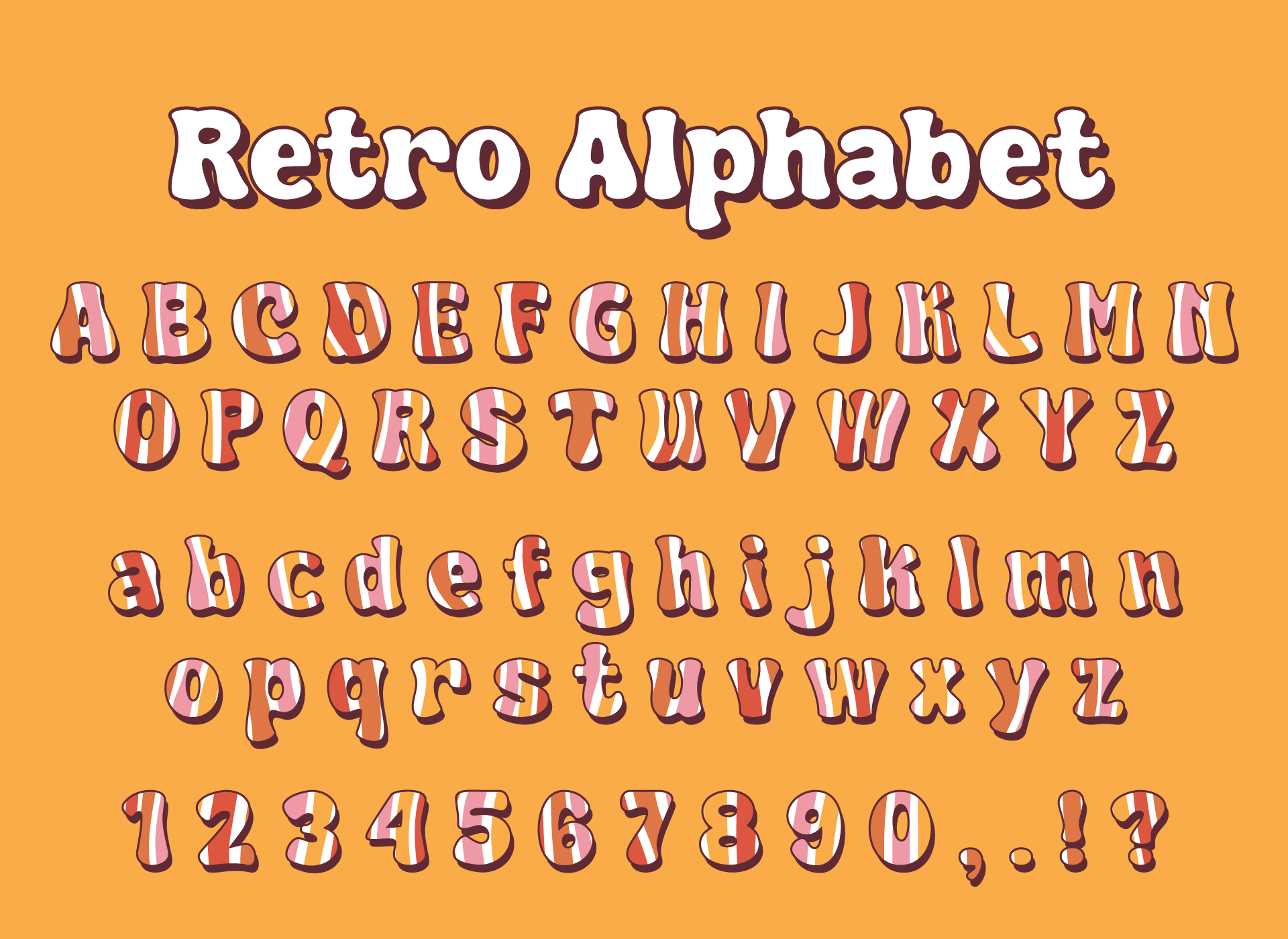 Psychedelic Letters Printable Retro 70s Alphabet Numbers