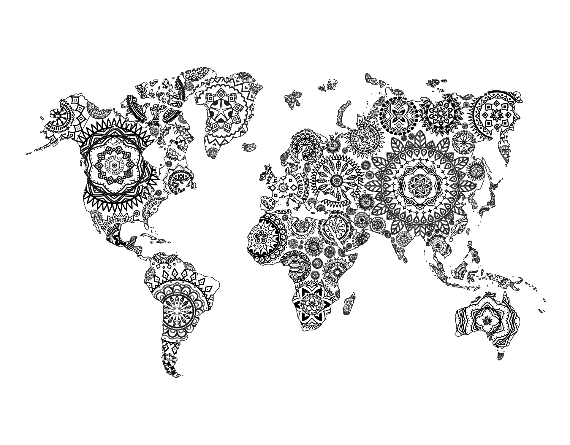 Simple Mandala World Map Art Printable