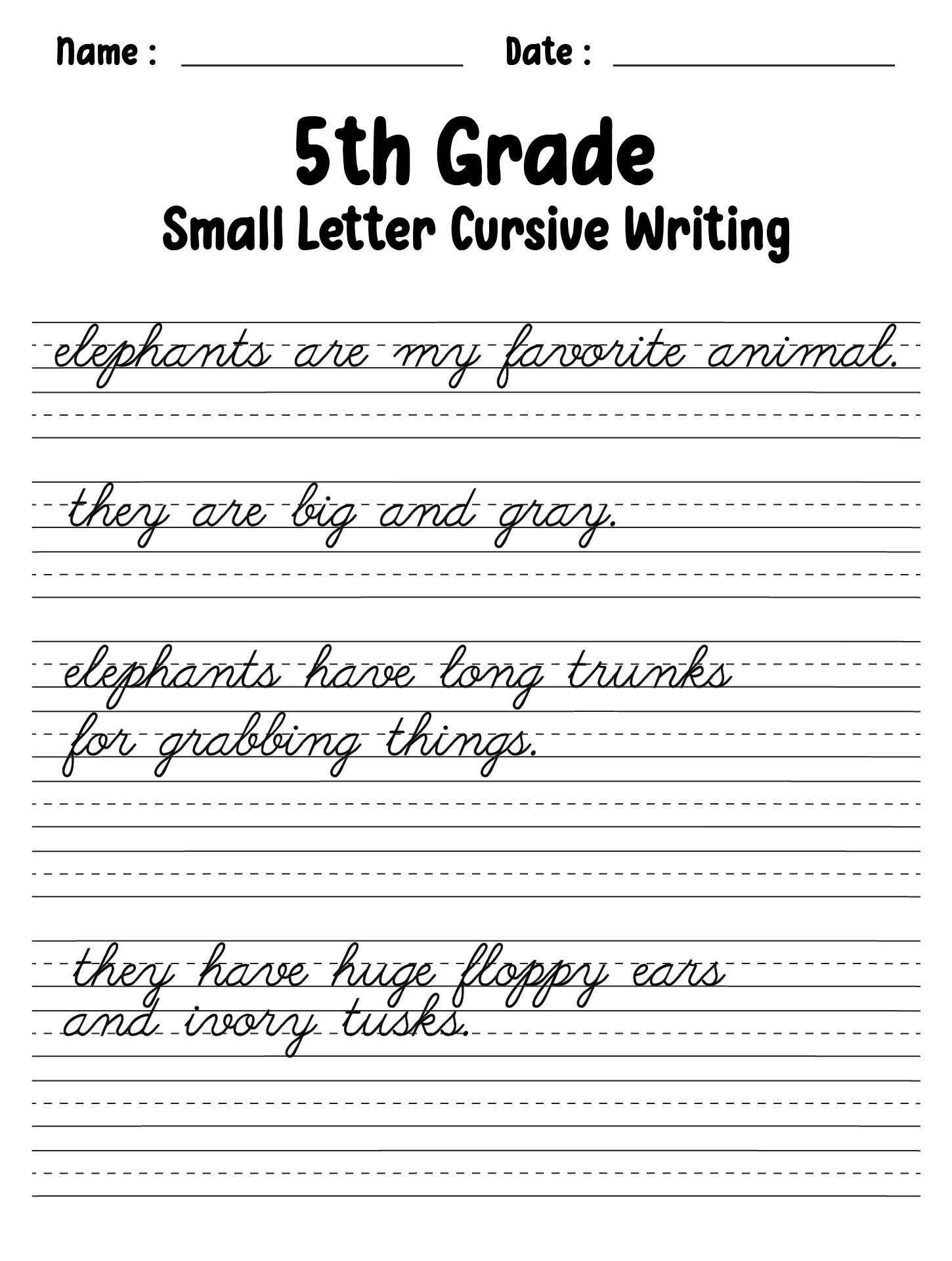 Small Letter Cursive Writing Printable Worksheets 5th Grade