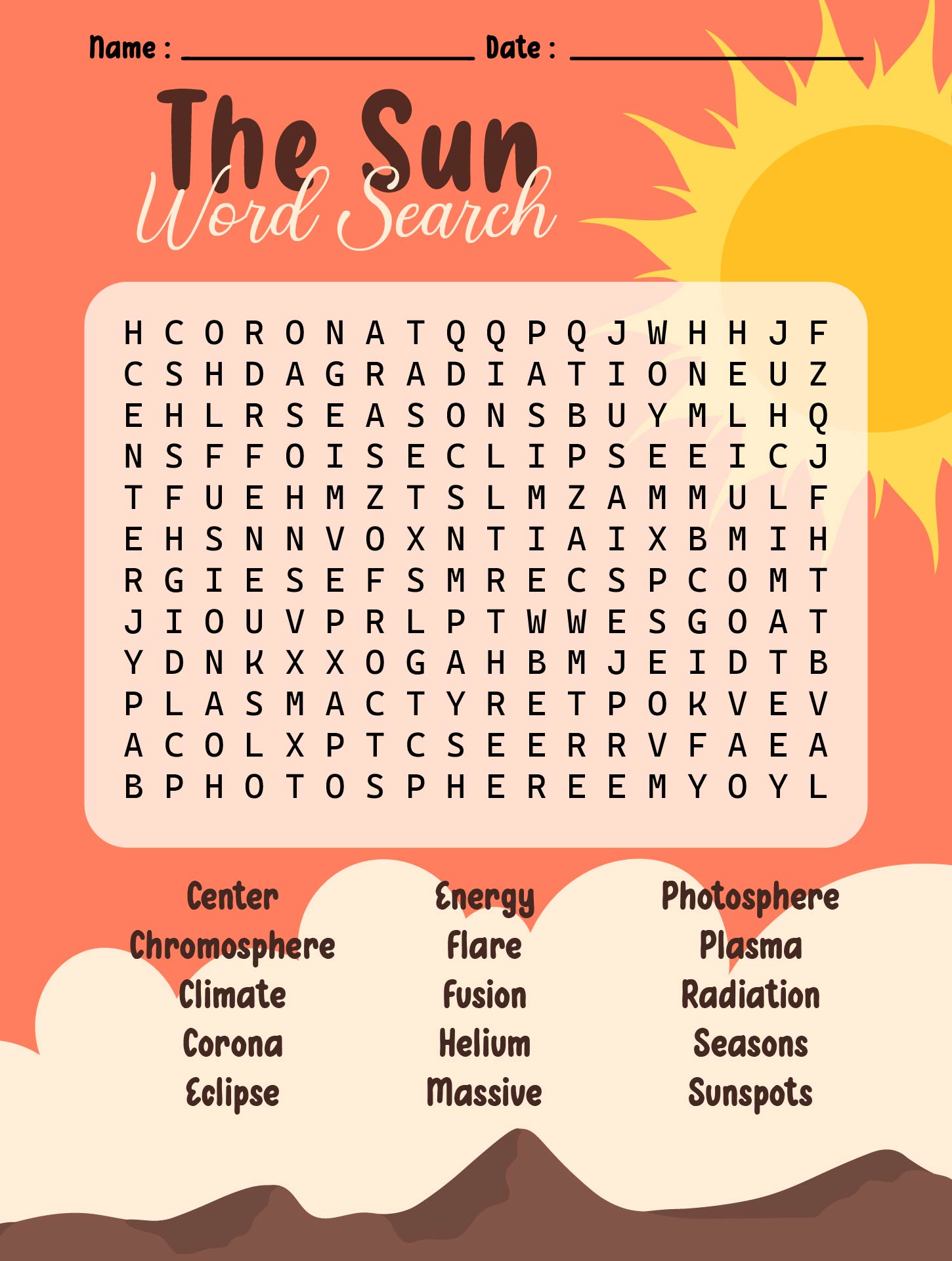 Sun Themed Word Search And Crossword Puzzles