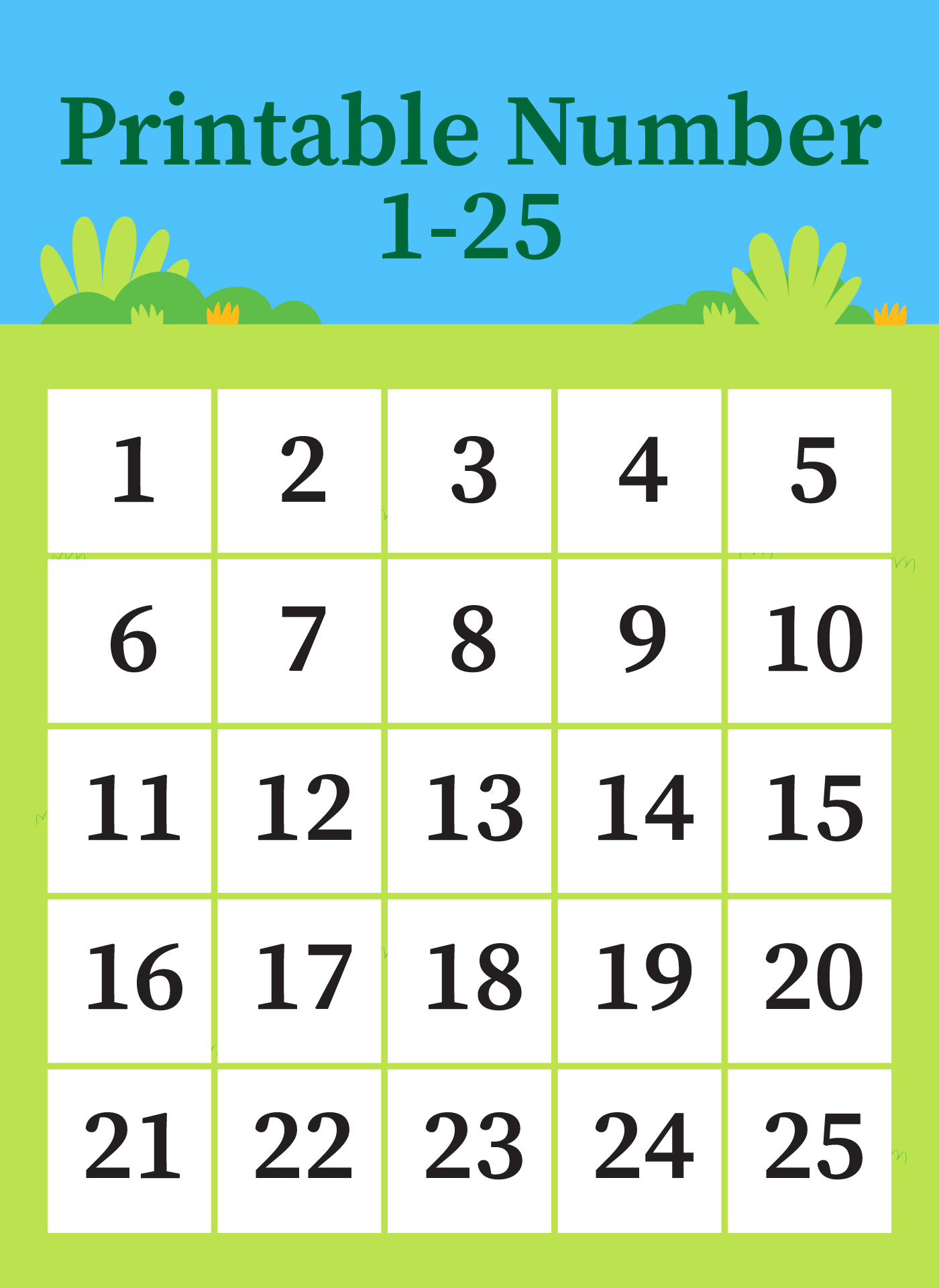 1-25 Number Square Printable