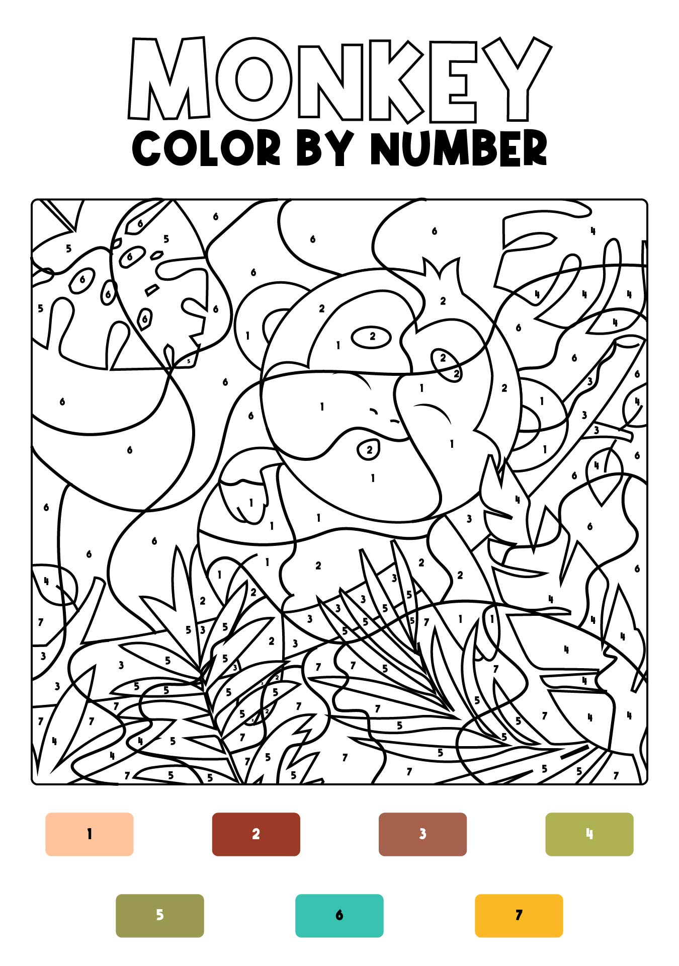 Cute Monkey Color By Number Printable Hard Coloring Pages
