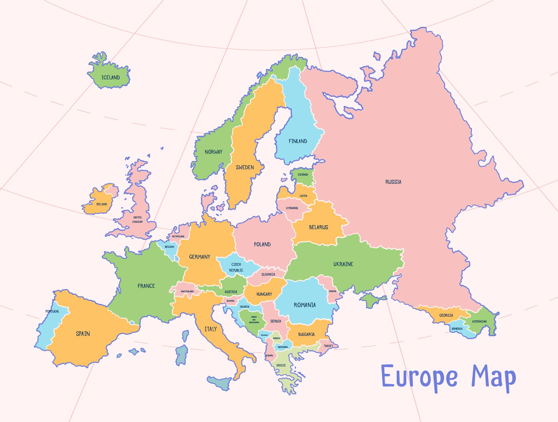 Europe Capital Cities Printable Map