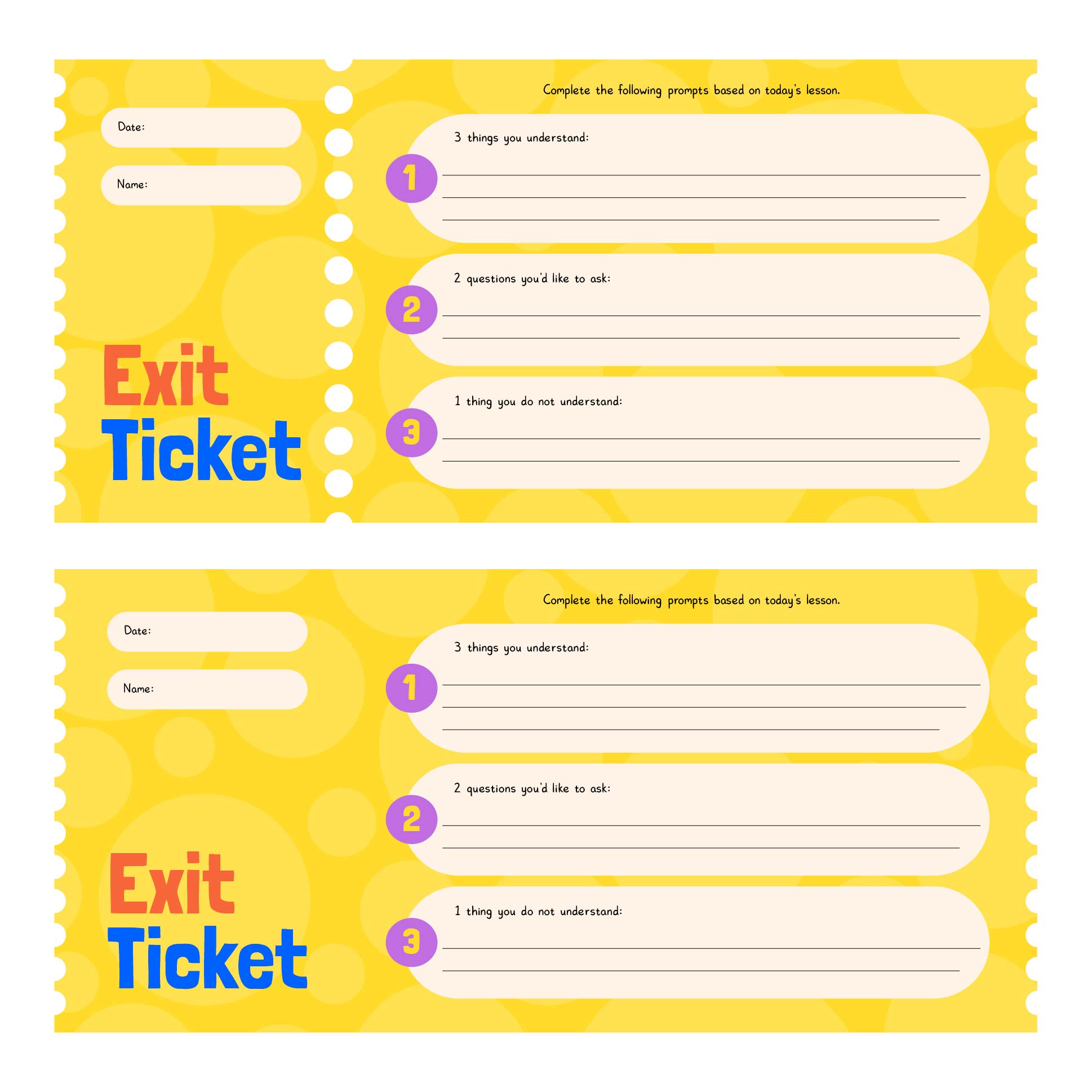Printable Exit Ticket Template
