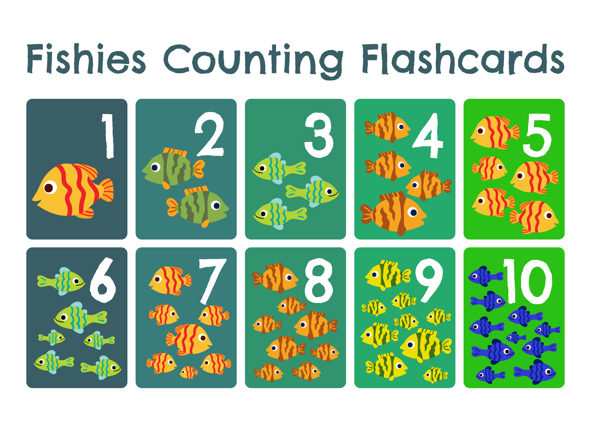 10 Little Fishies Counting Flashcards Printable