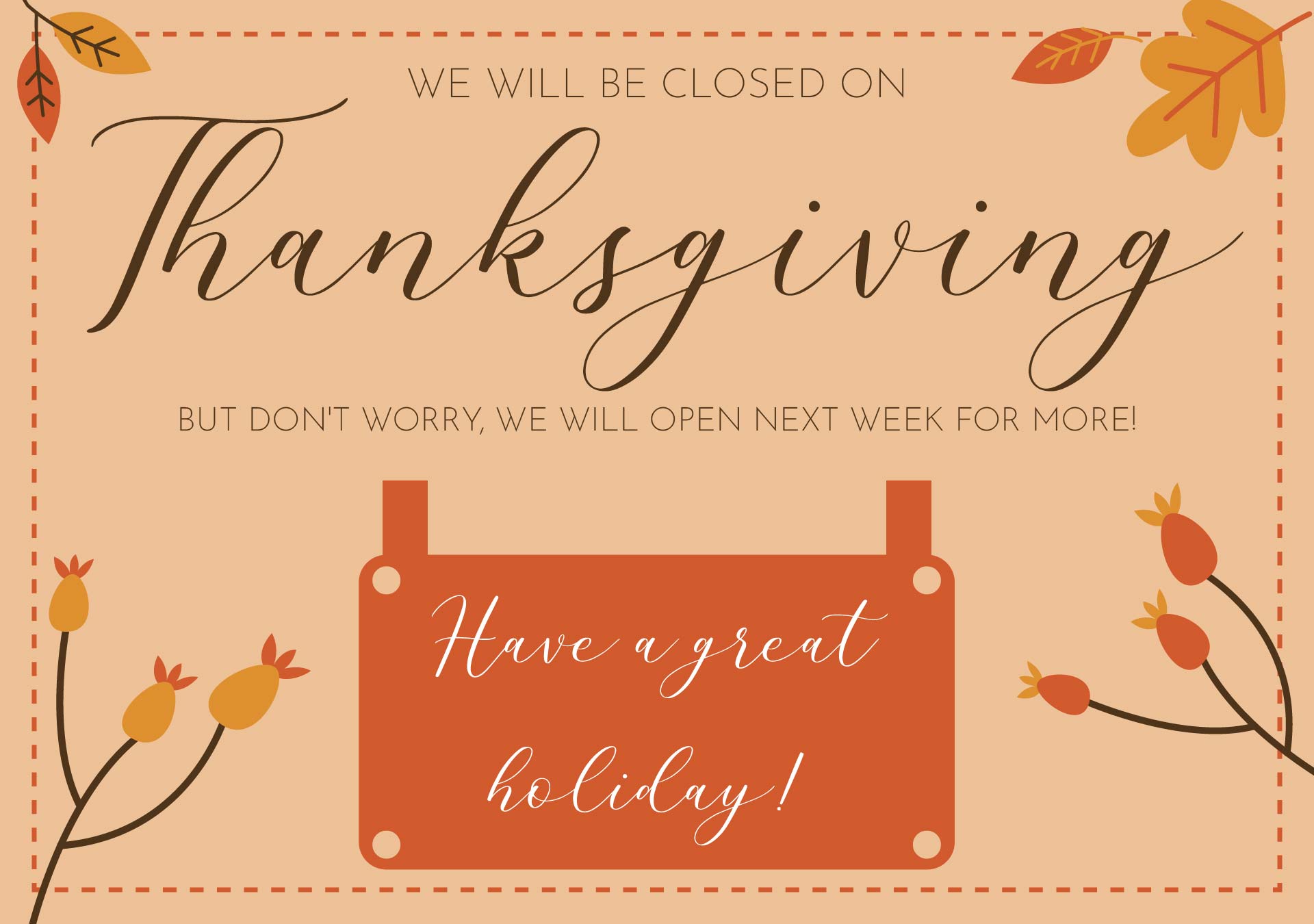 Closed For Thanksgiving Printable Sign Templates