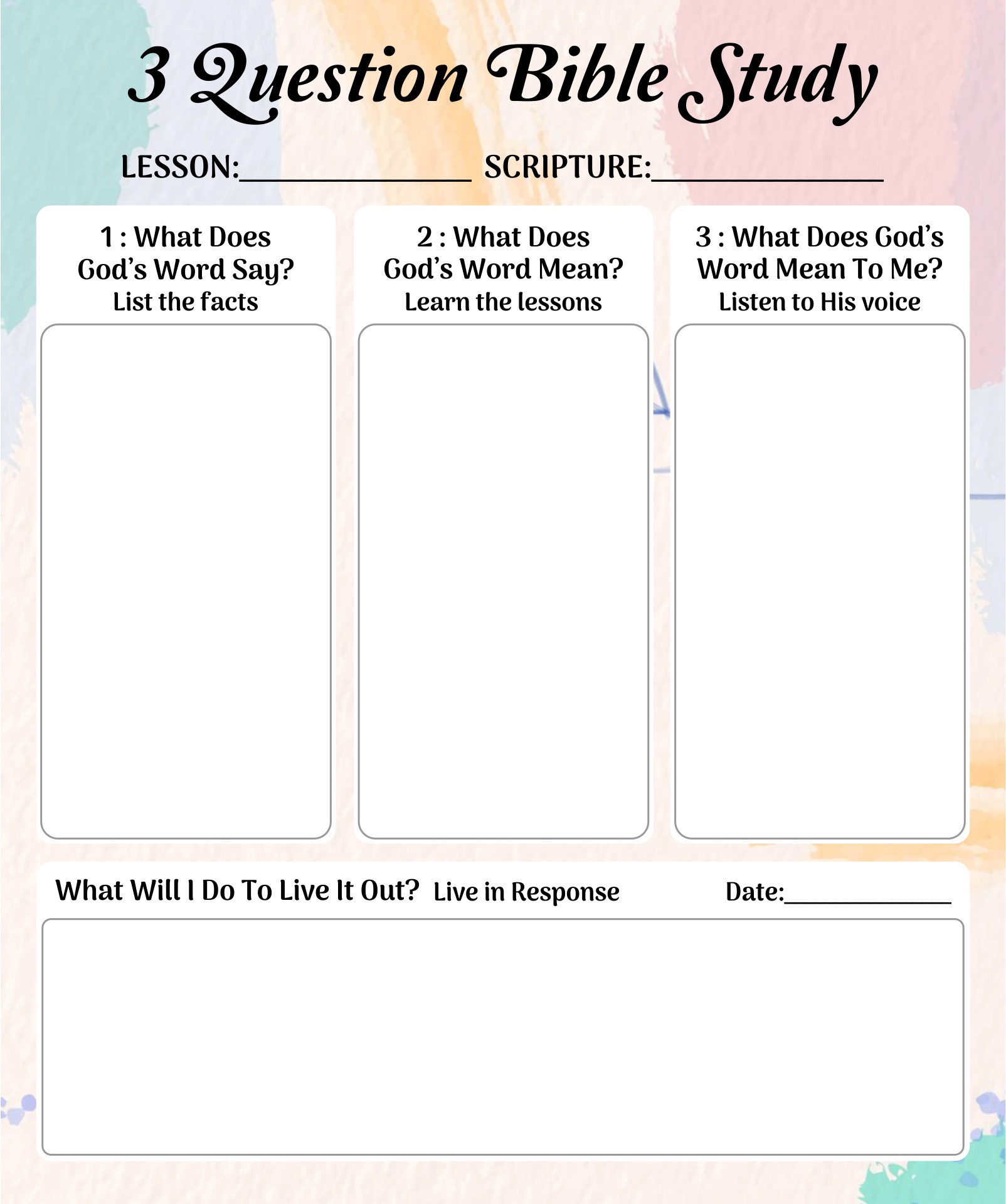 3-Question Bible Study Worksheet Printable