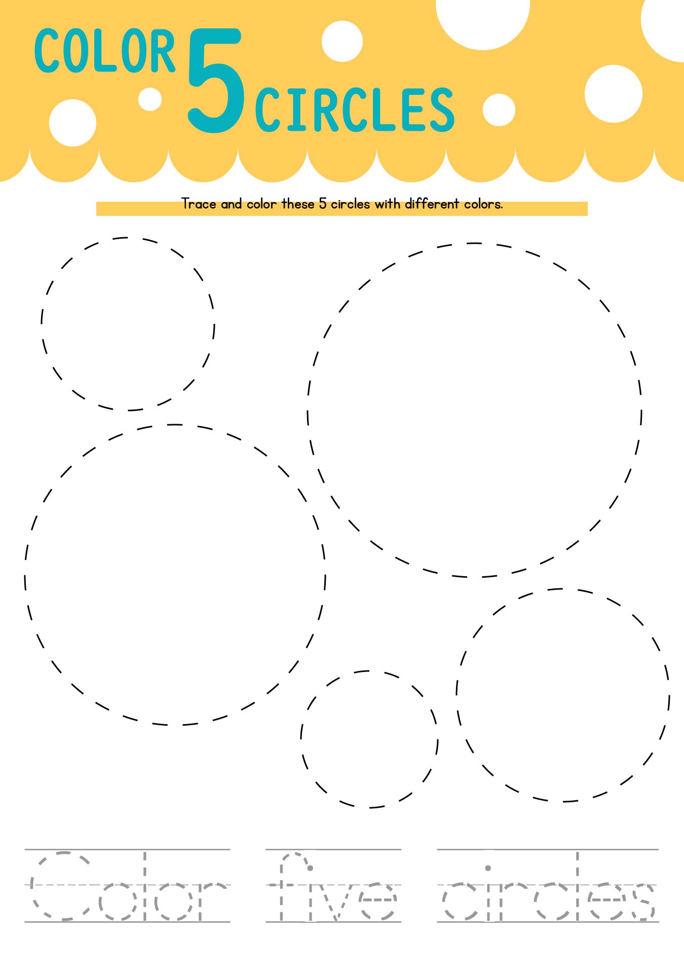 Color 5 Circles Worksheet Printable