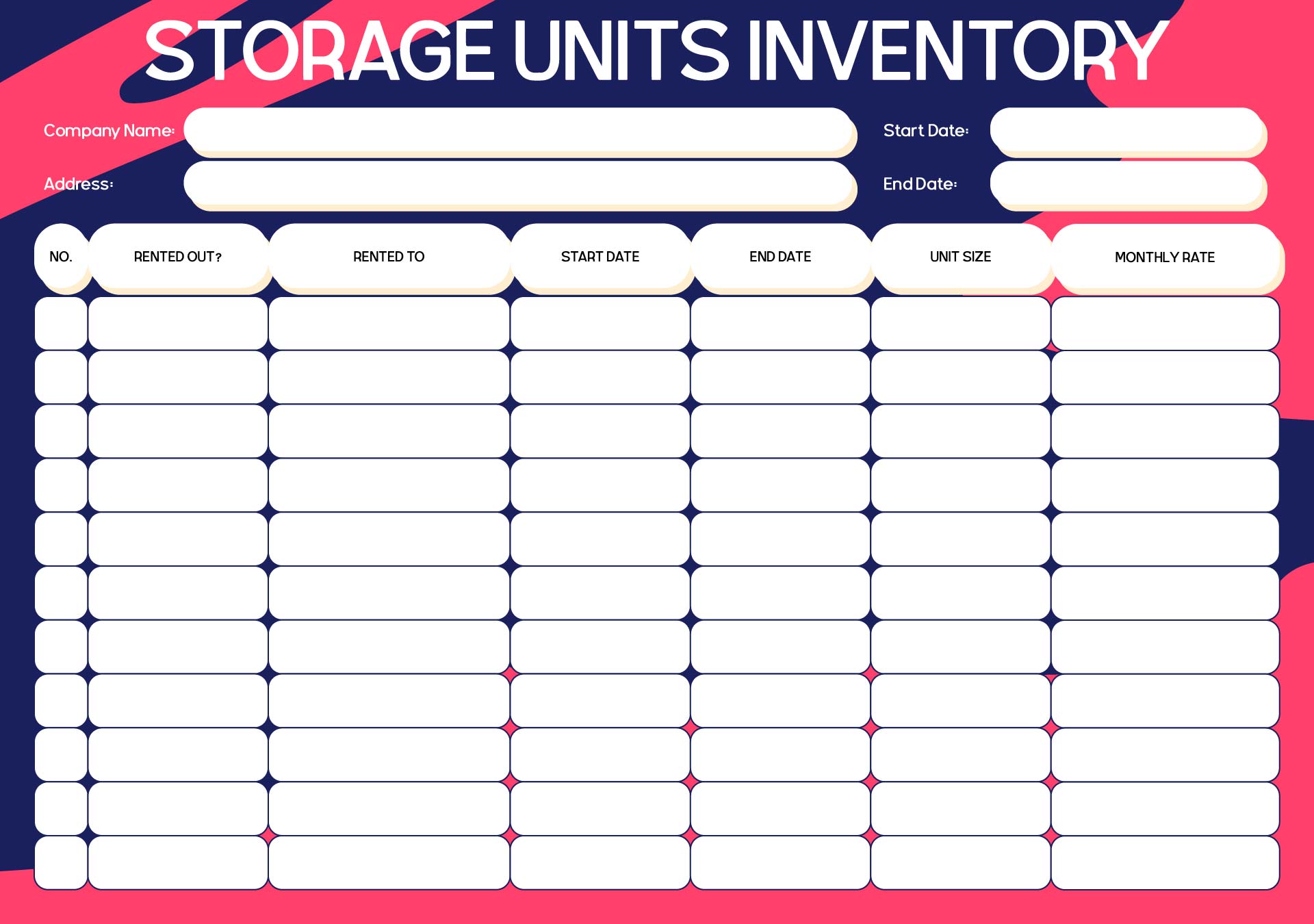 Storage Inventory Template Printable