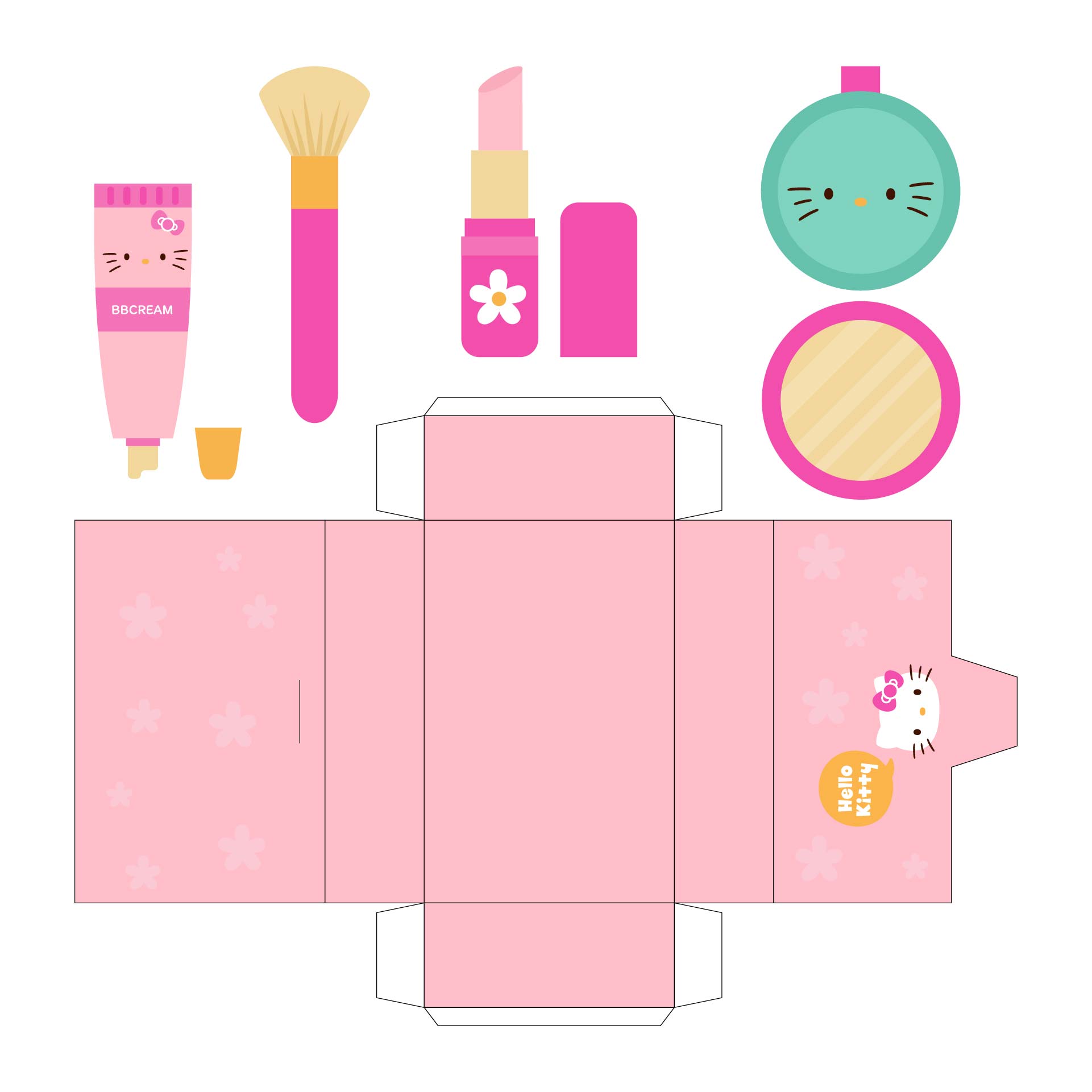 3D Kawaii Hello Kitty Template Paper Craft Printable