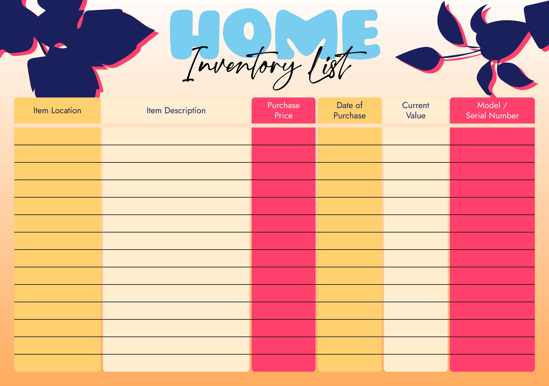 Printable Home Inventory Worksheets