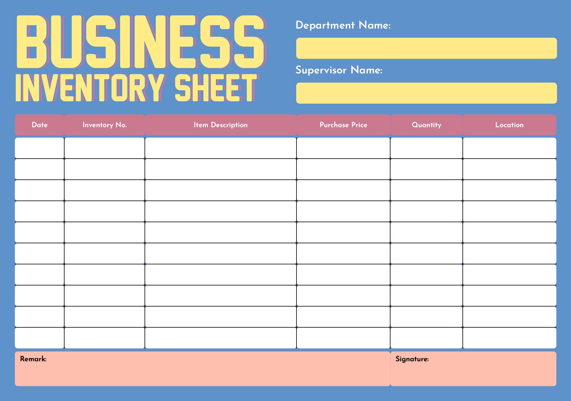 Business Inventory Template Printable