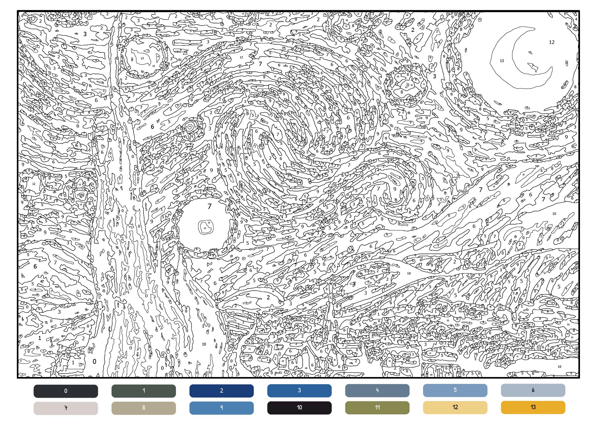 Printable Paint By Numbers Van Gogh Starry Night Activity Adult
