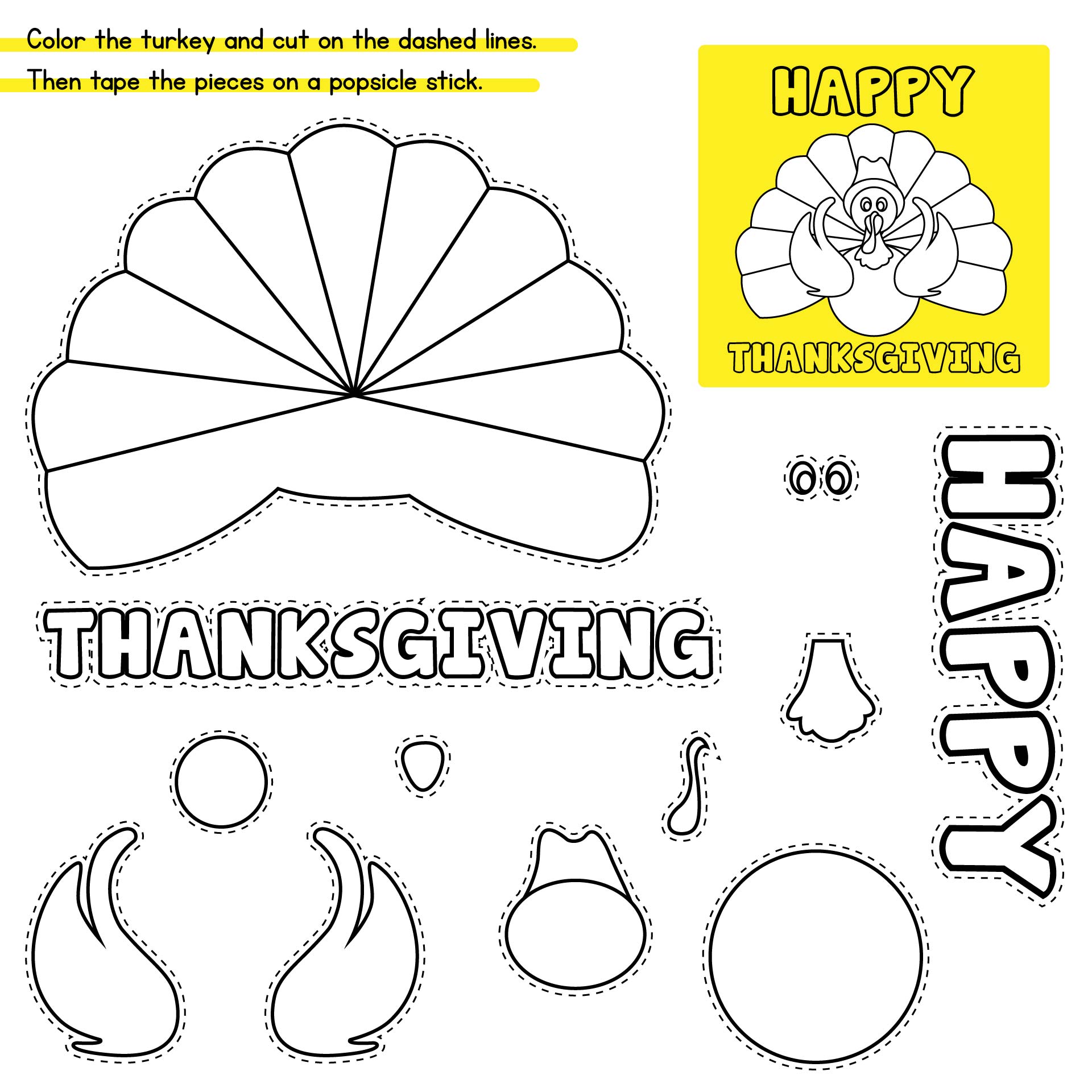 Thanksgiving Turkey Paper Doll Crafts Activity Coloring Pages Printables