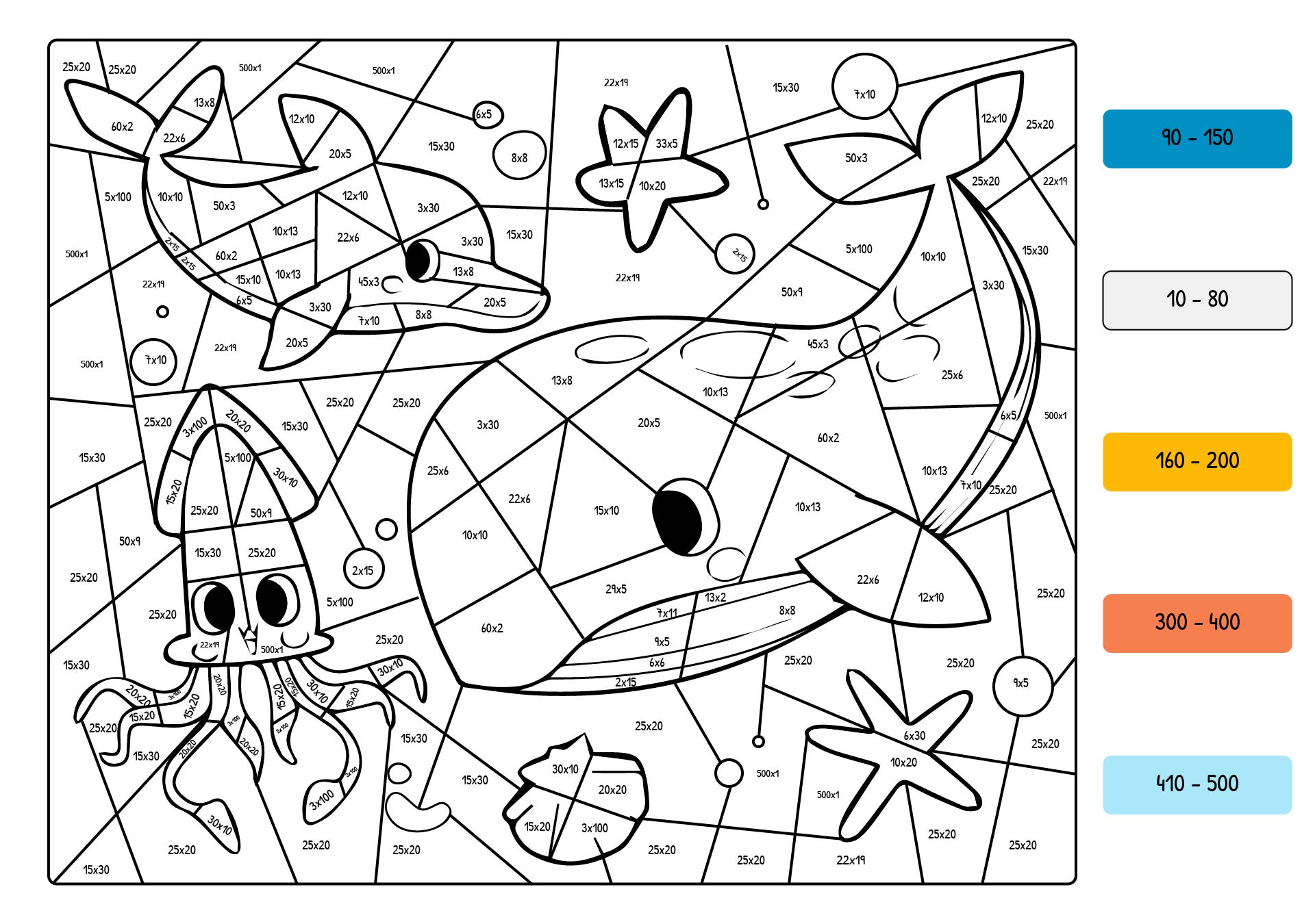 Printable Color By Number Multiplication Hard