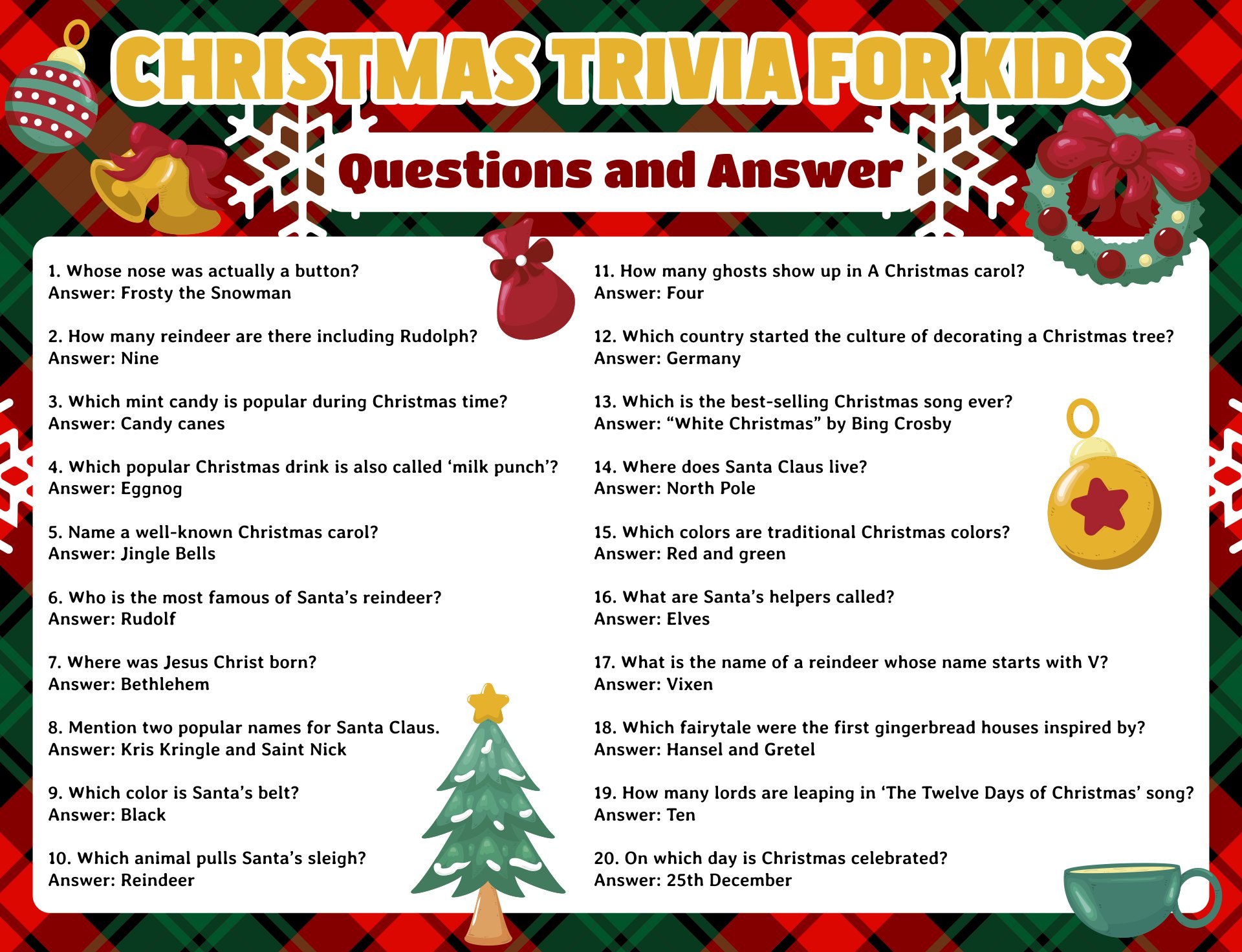 Christmas Printable Trivia Questions For Kids