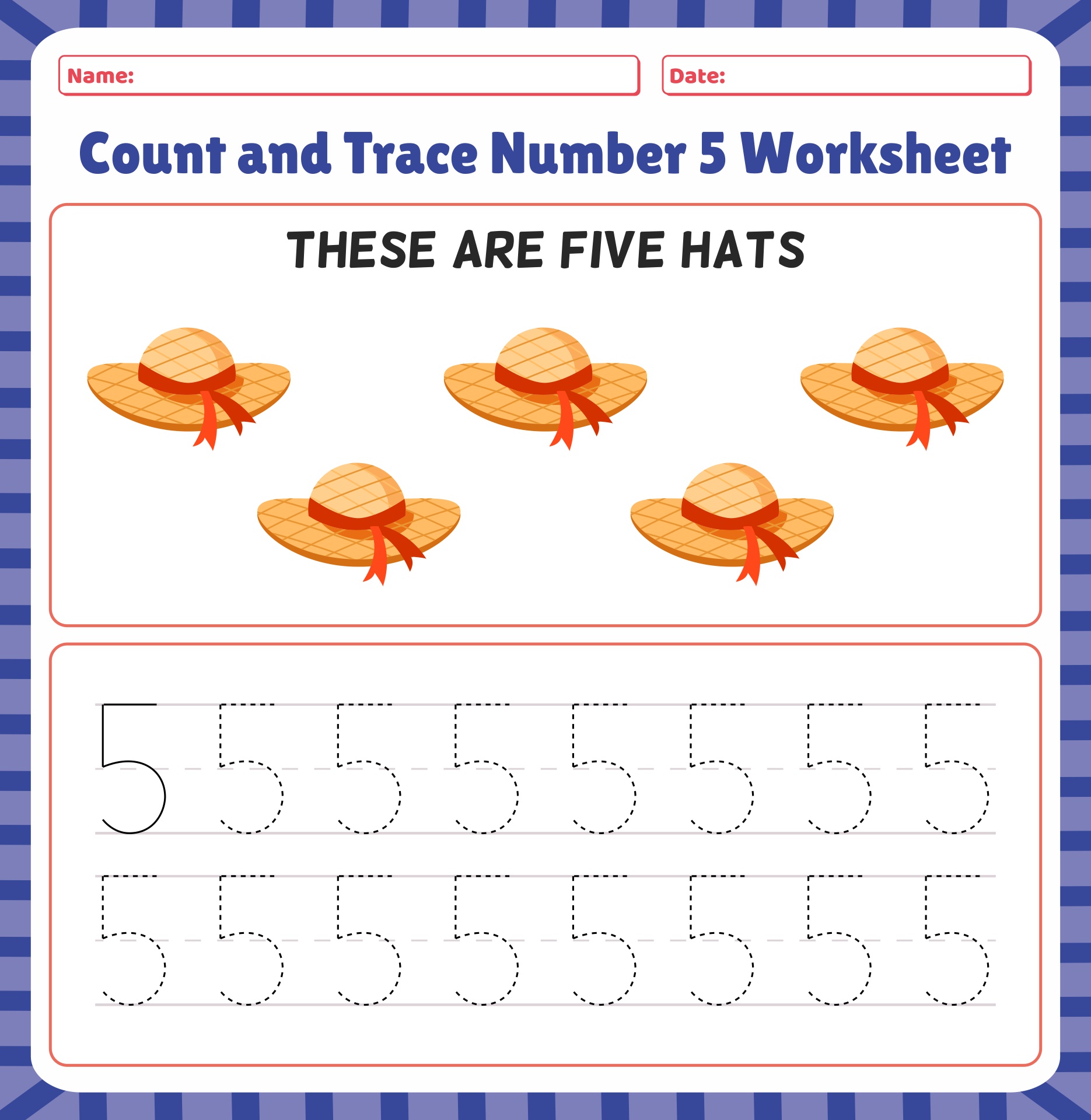 Count And Trace Number 5 Worksheet Printable