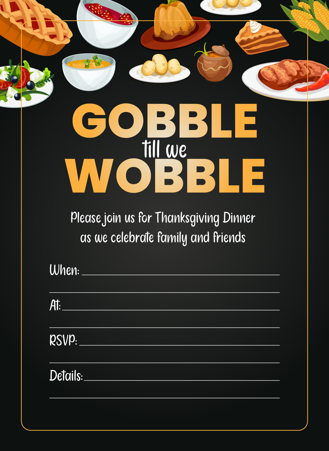 Gobble Gobble Thanksgiving Dinner Invitations Template