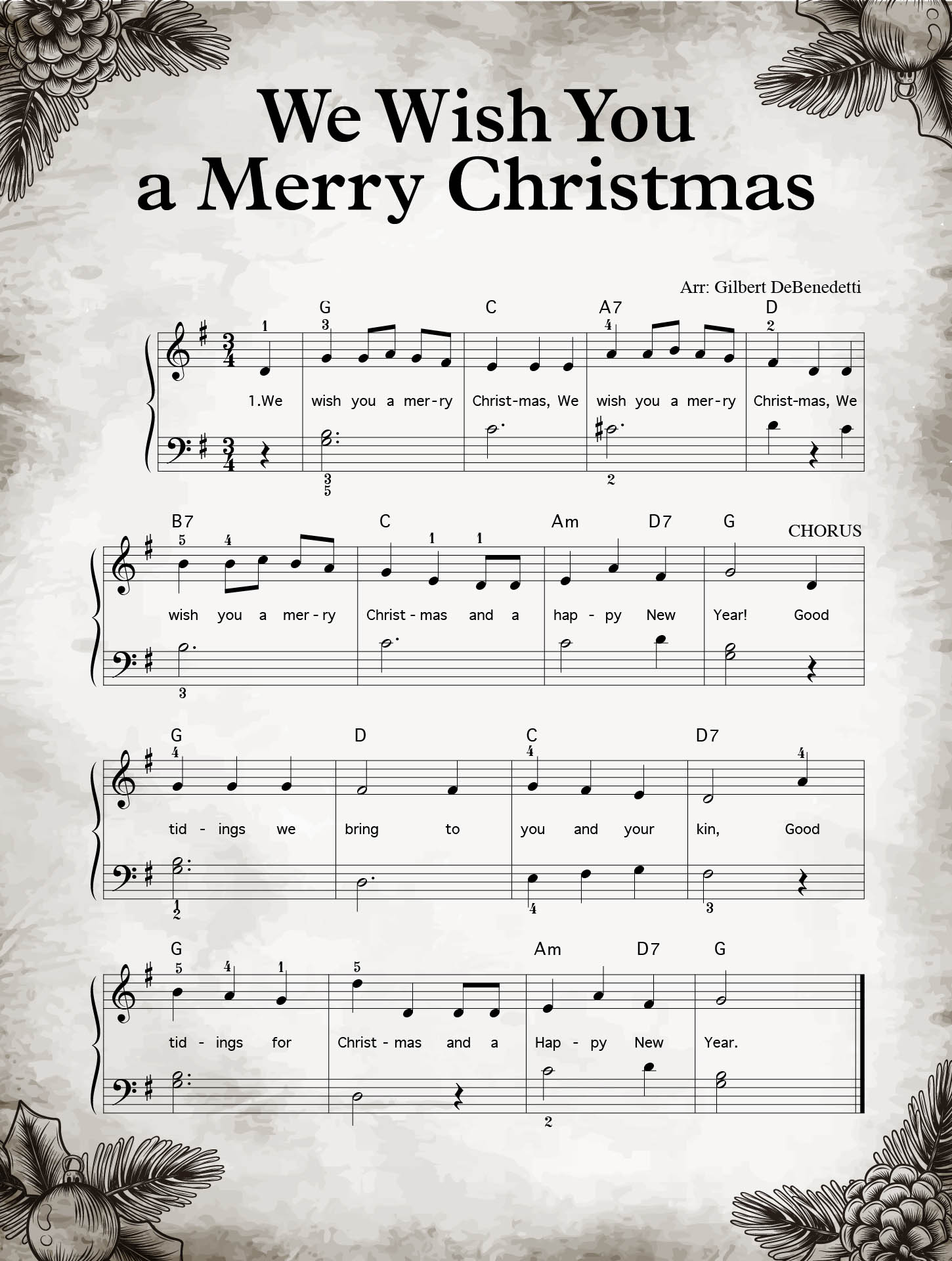 Grungy Aged Vintage Christmas Carol Music Printable Sheet
