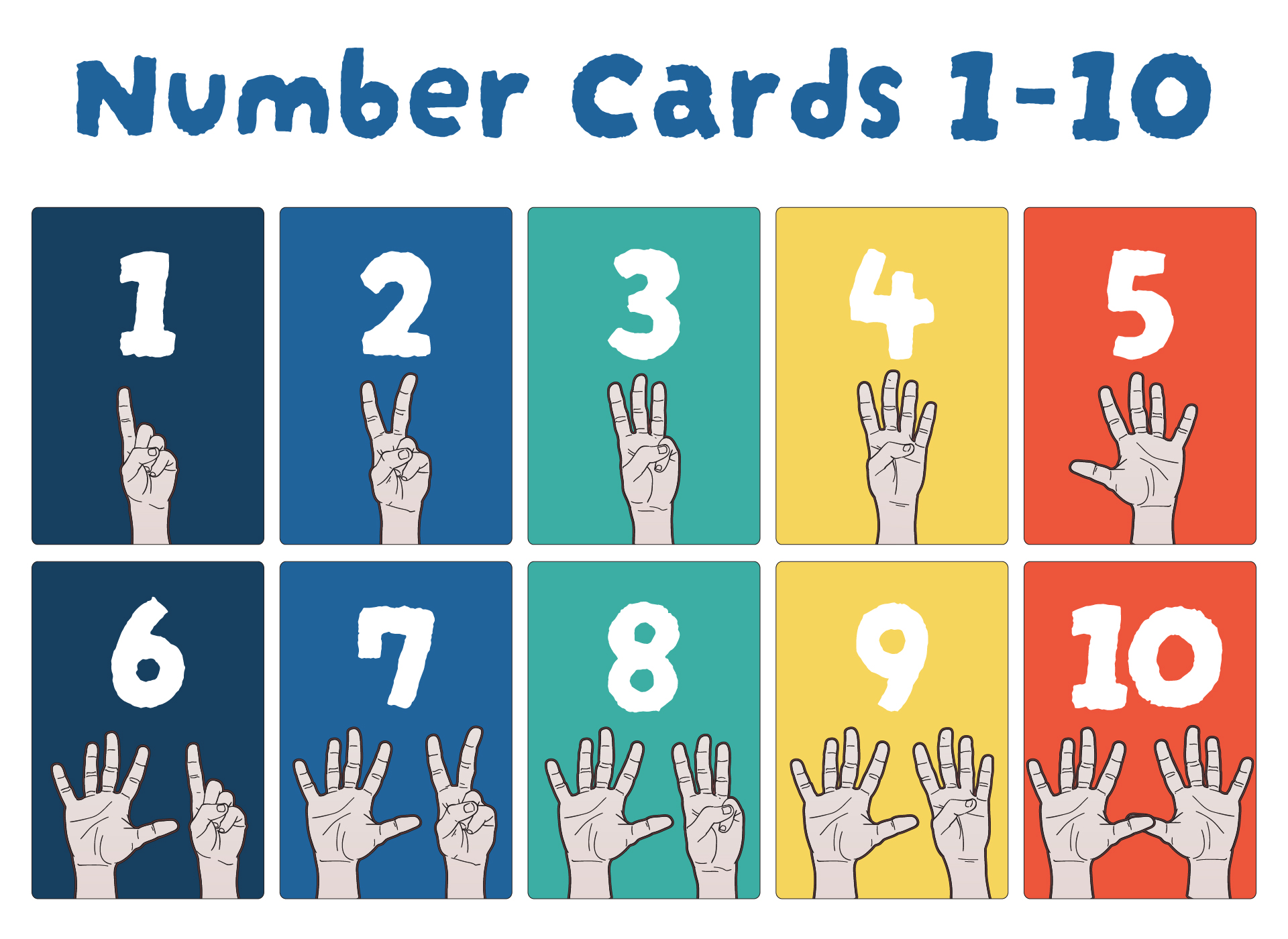 Number Flash Cards With Fingers 1-10 Printable