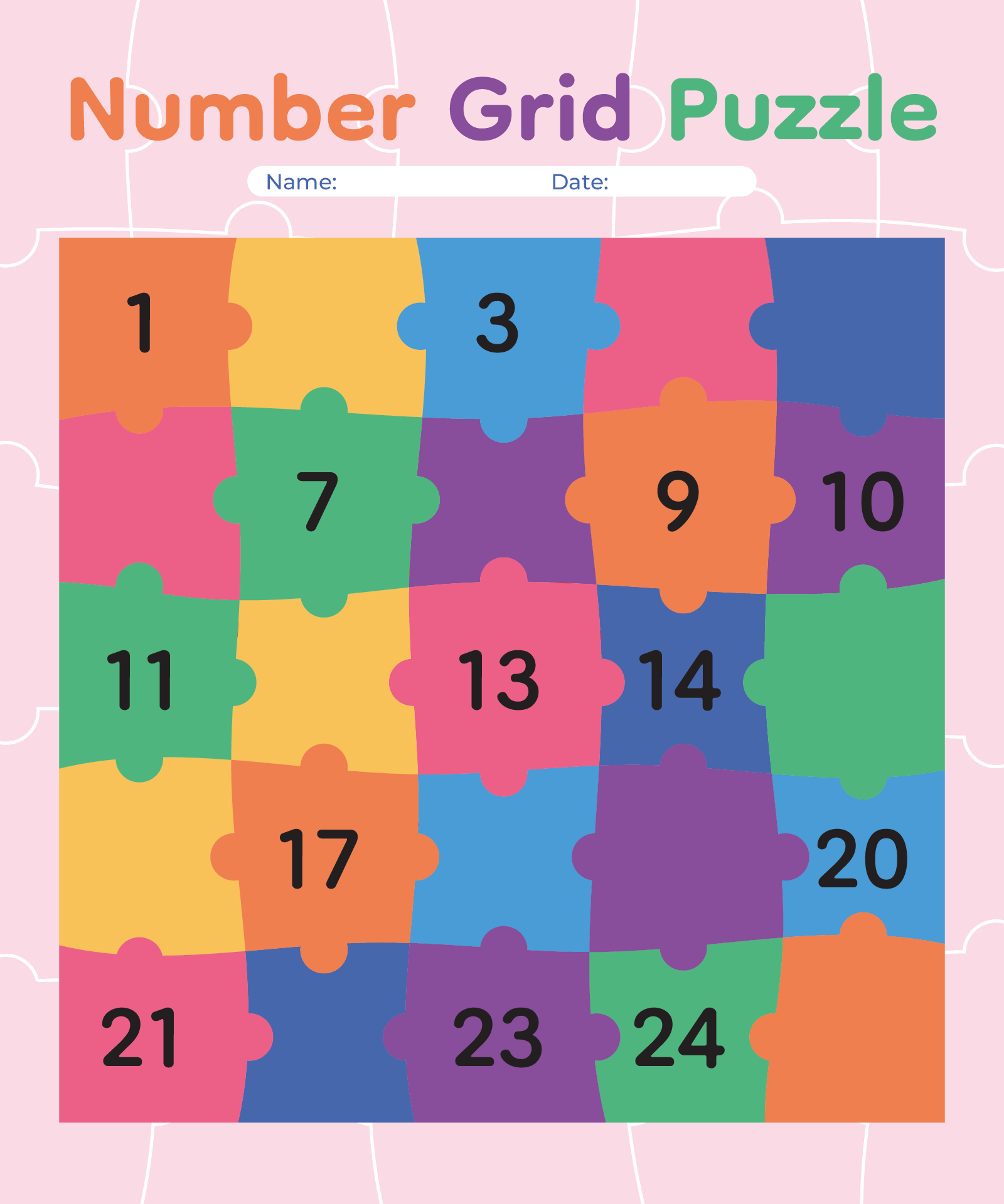 Number Grid Puzzle Printable 1-25