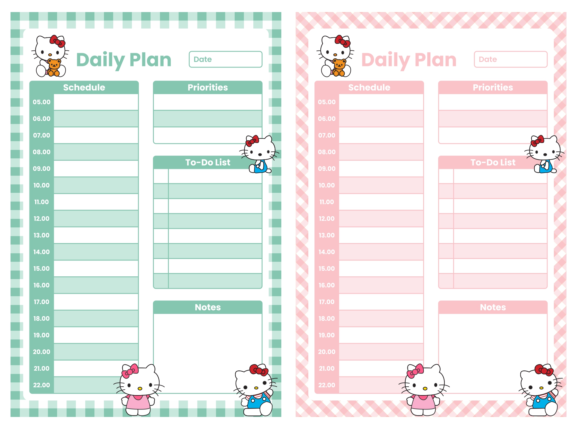 Planner Printable Mint Green & Pink Hello Kitty