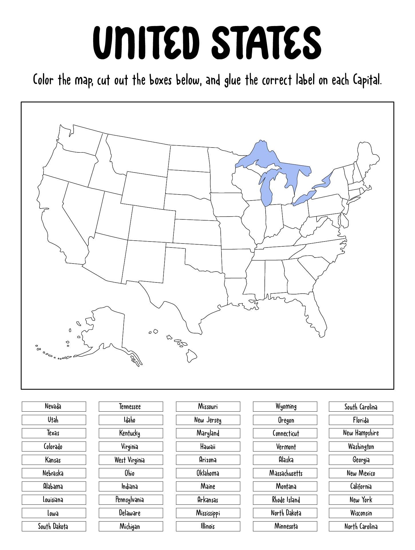 Printable Blank Map Of The United States Worksheets