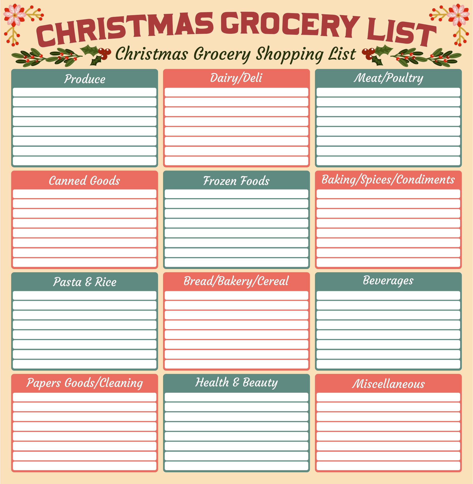 Printable Christmas Grocery List For Your Holiday Meals