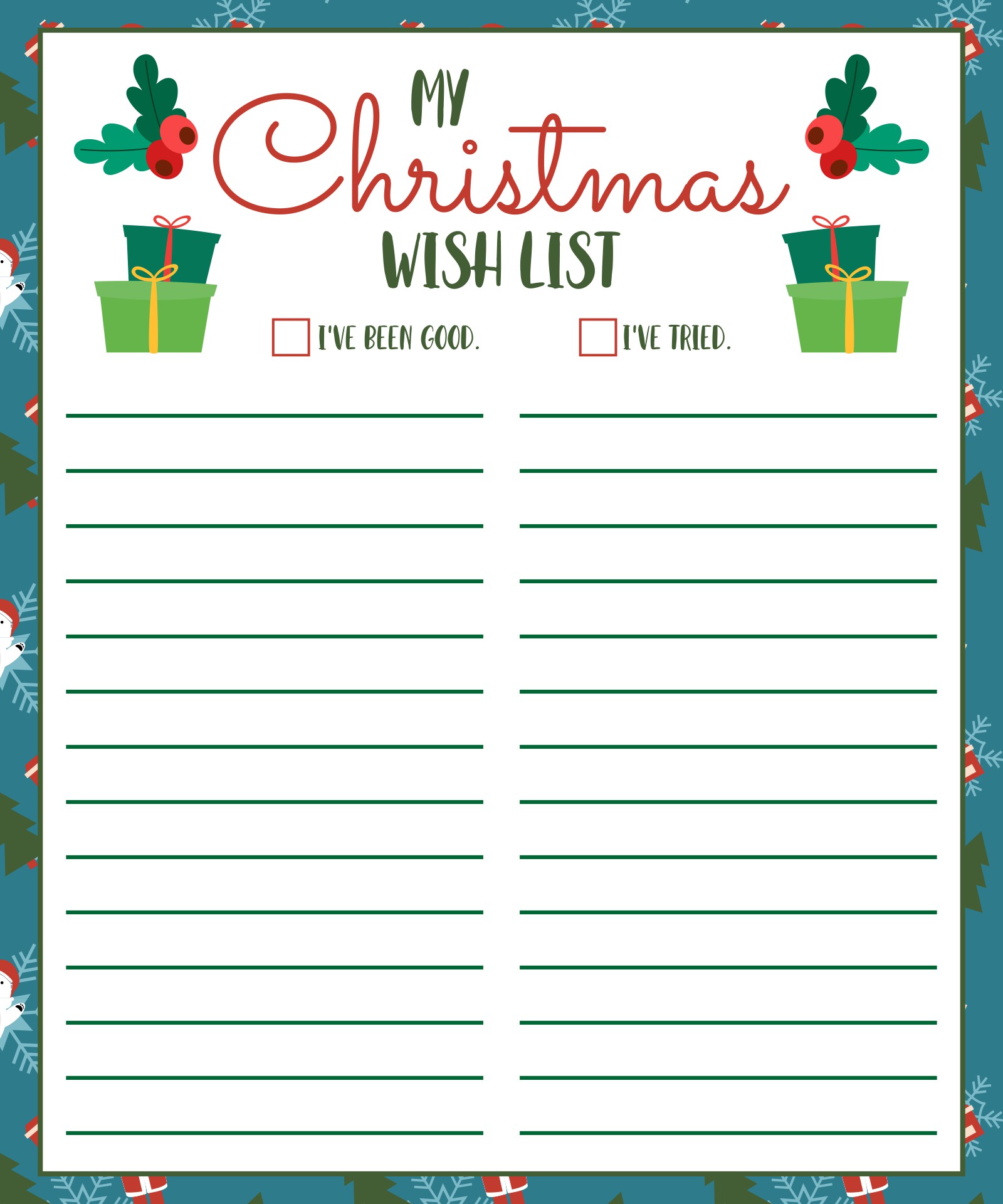 Printable Christmas Wish List Blank Template