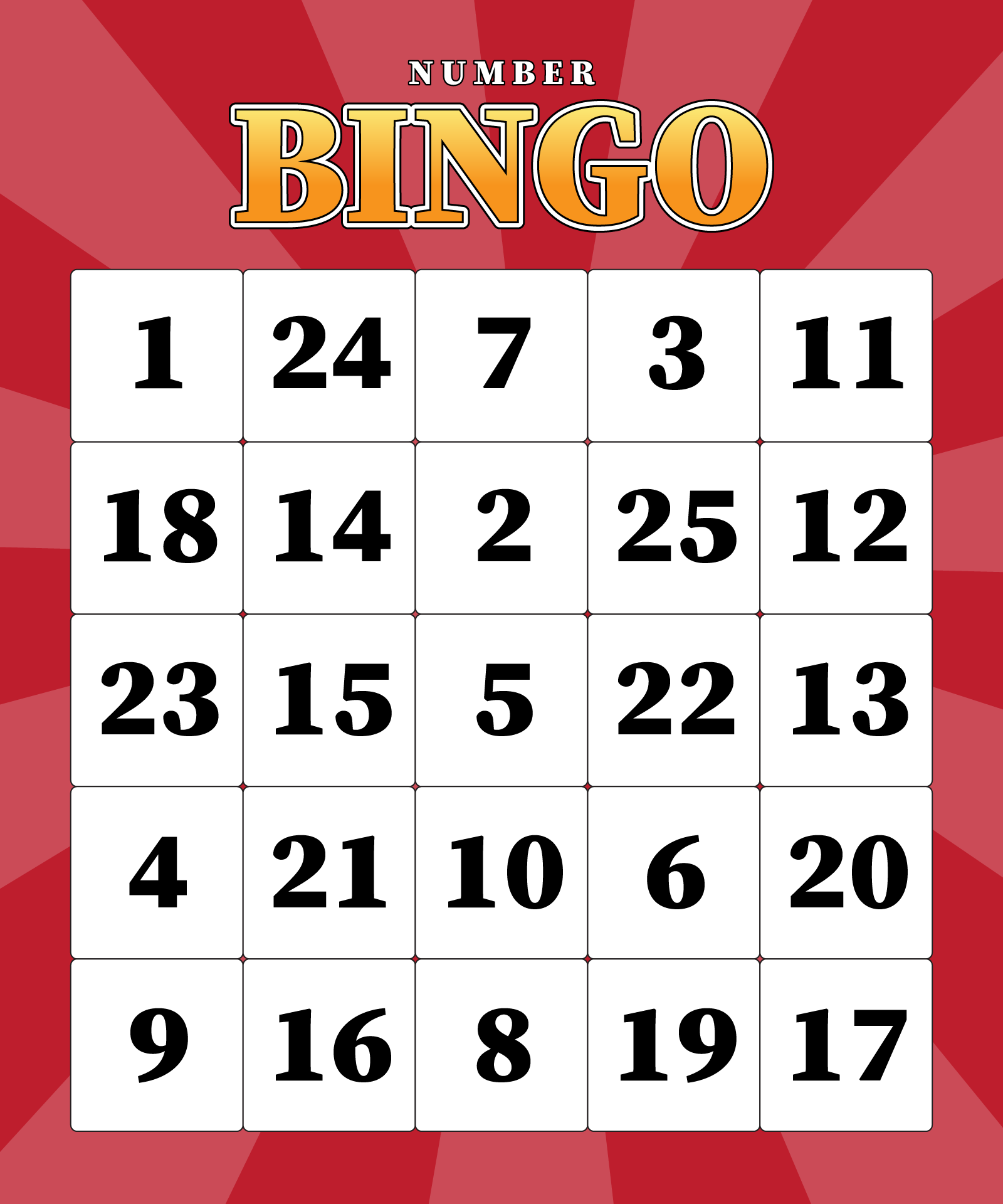 Printable Number Bingo 1-25
