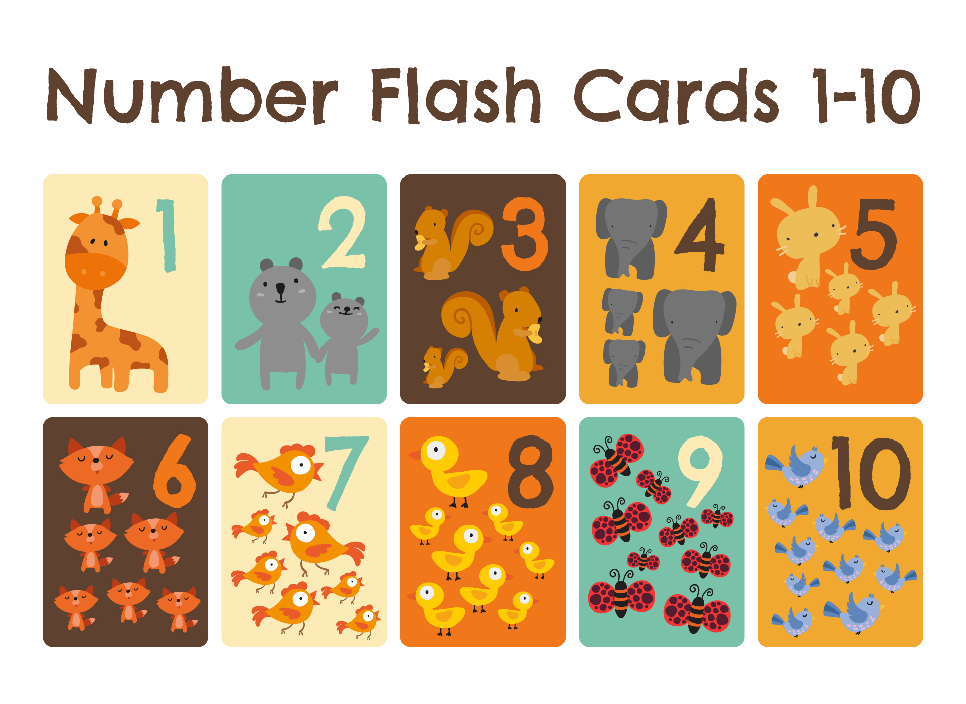 Printable Numbers Flashcards With Animals For Preschool Learning