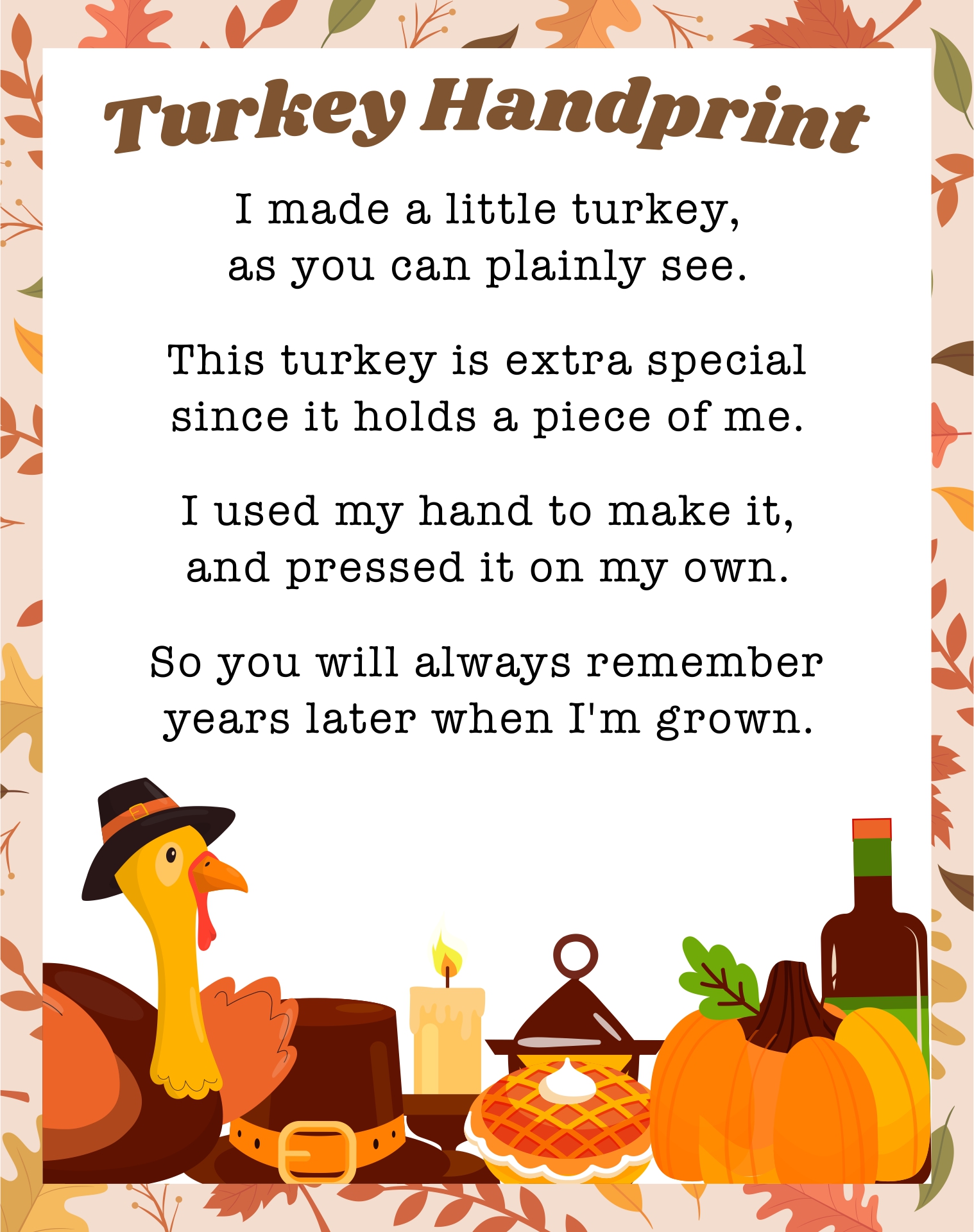 Printable Thanksgiving The Turkey Poem
