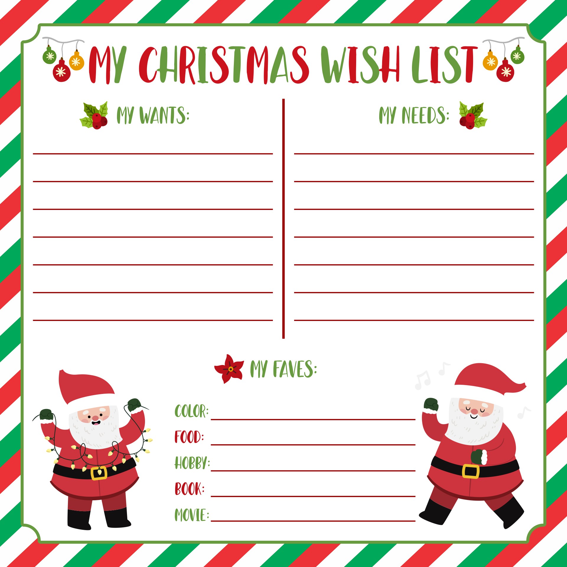 Santa Letter Christmas Wish List Kids Printable